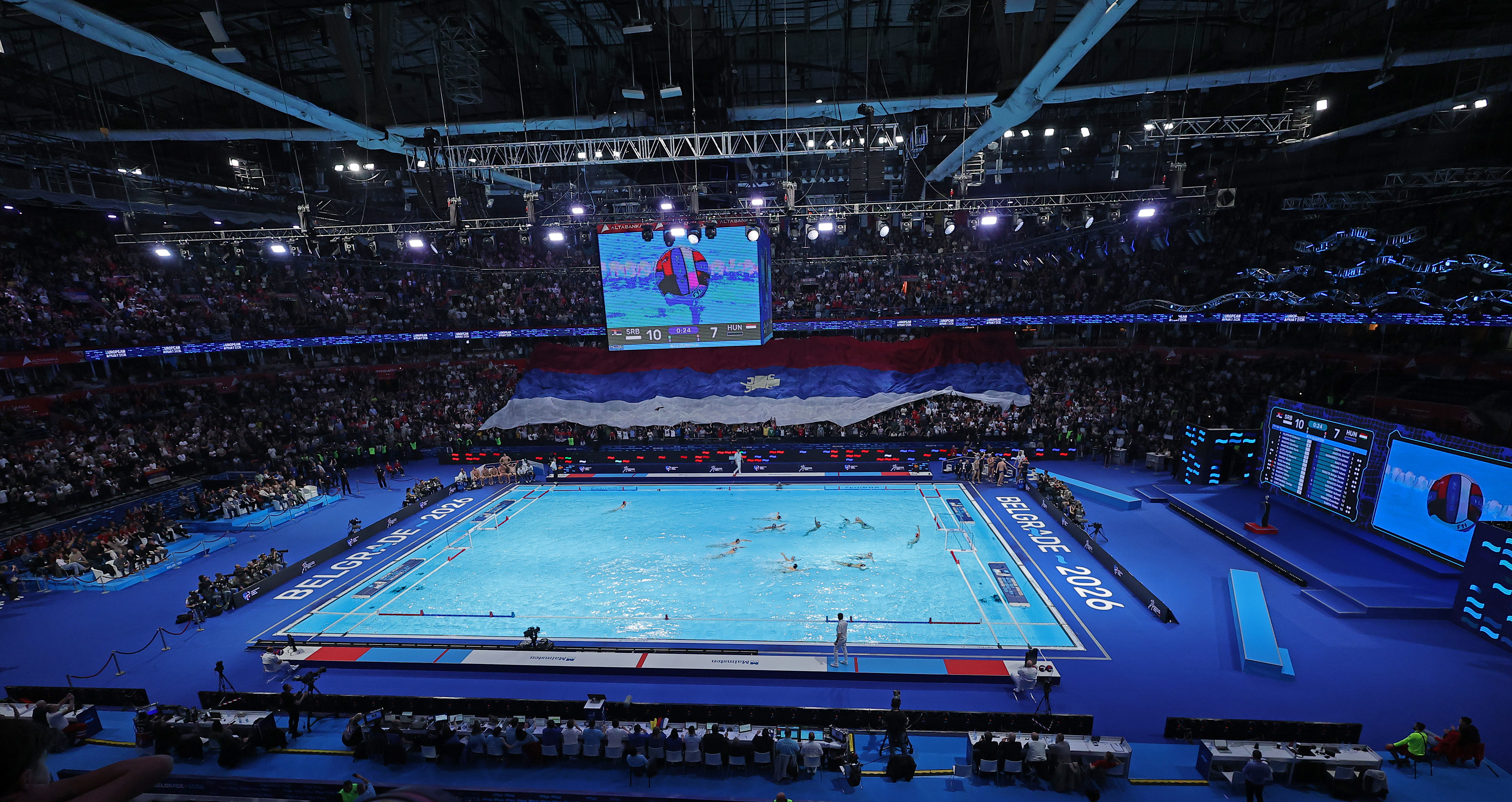 Belgrade, Serbia. 25th Jan, 2026. during the gold medal match between Serbia and Hungary at the Men's European Water Polo Championships in Belgrade, Serbia, Jan. 25, 2026.
(photo by Pedja Milosavljevic/STARSPORT ©)