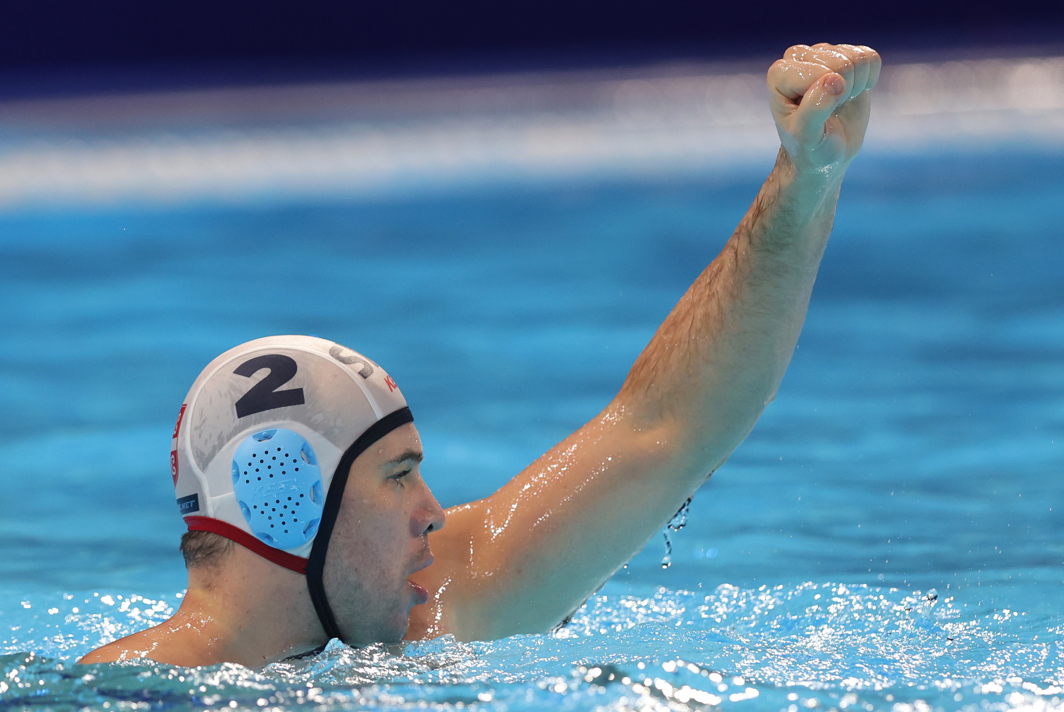 epa12665565 Serbia's Dusan Mandic reacts during the European Aquatics Men's Water Polo Championship Group II match between Serbia and Montenegro in Belgrade, Serbia, 20 January 2026.  EPA/ANDREJ CUKIC
