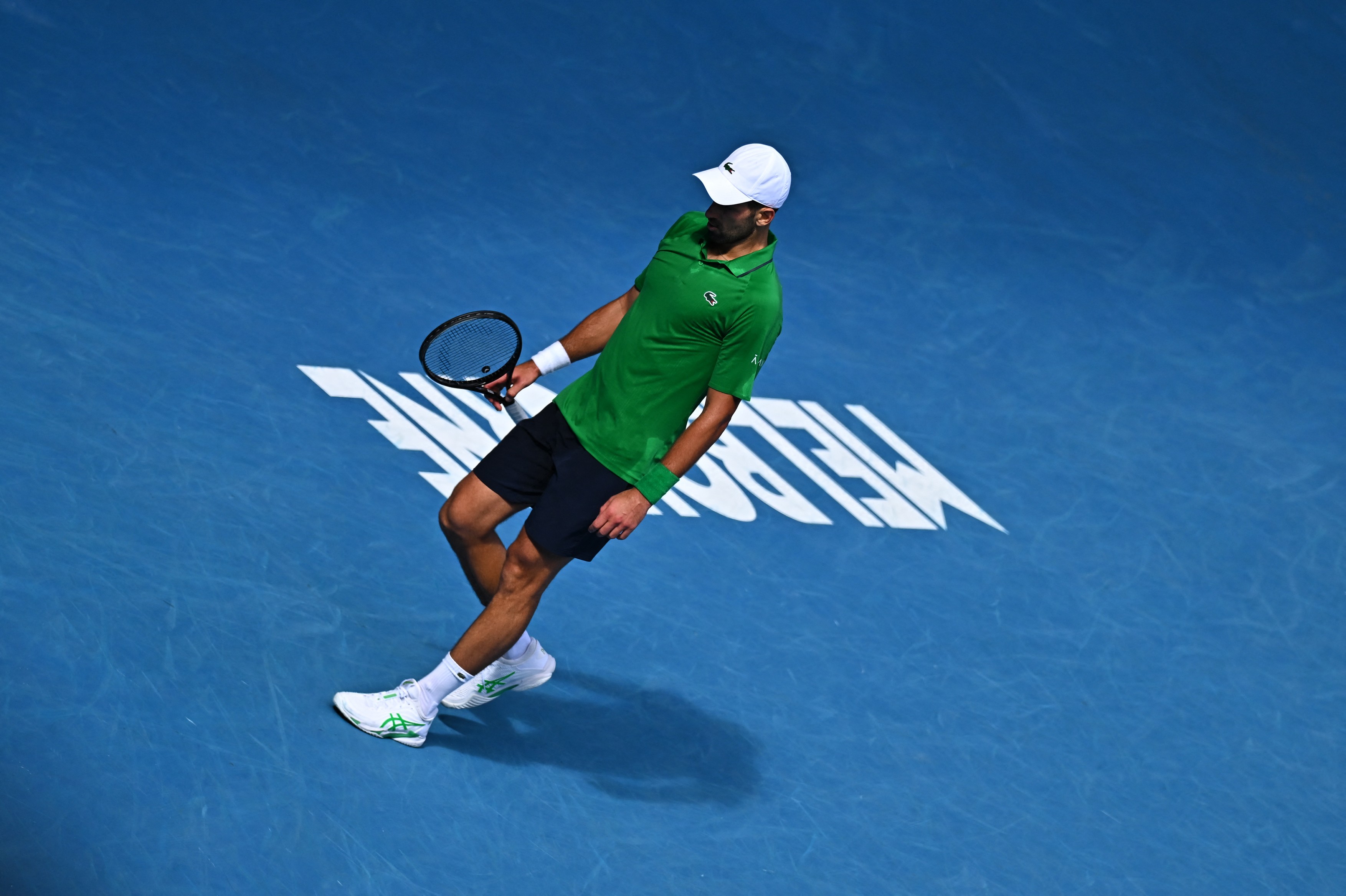Novak Djokovic (SRB) during his quarter final round match at the 2026 Australian Open at Melbourne Park in Melbourne, AUSTRALIA