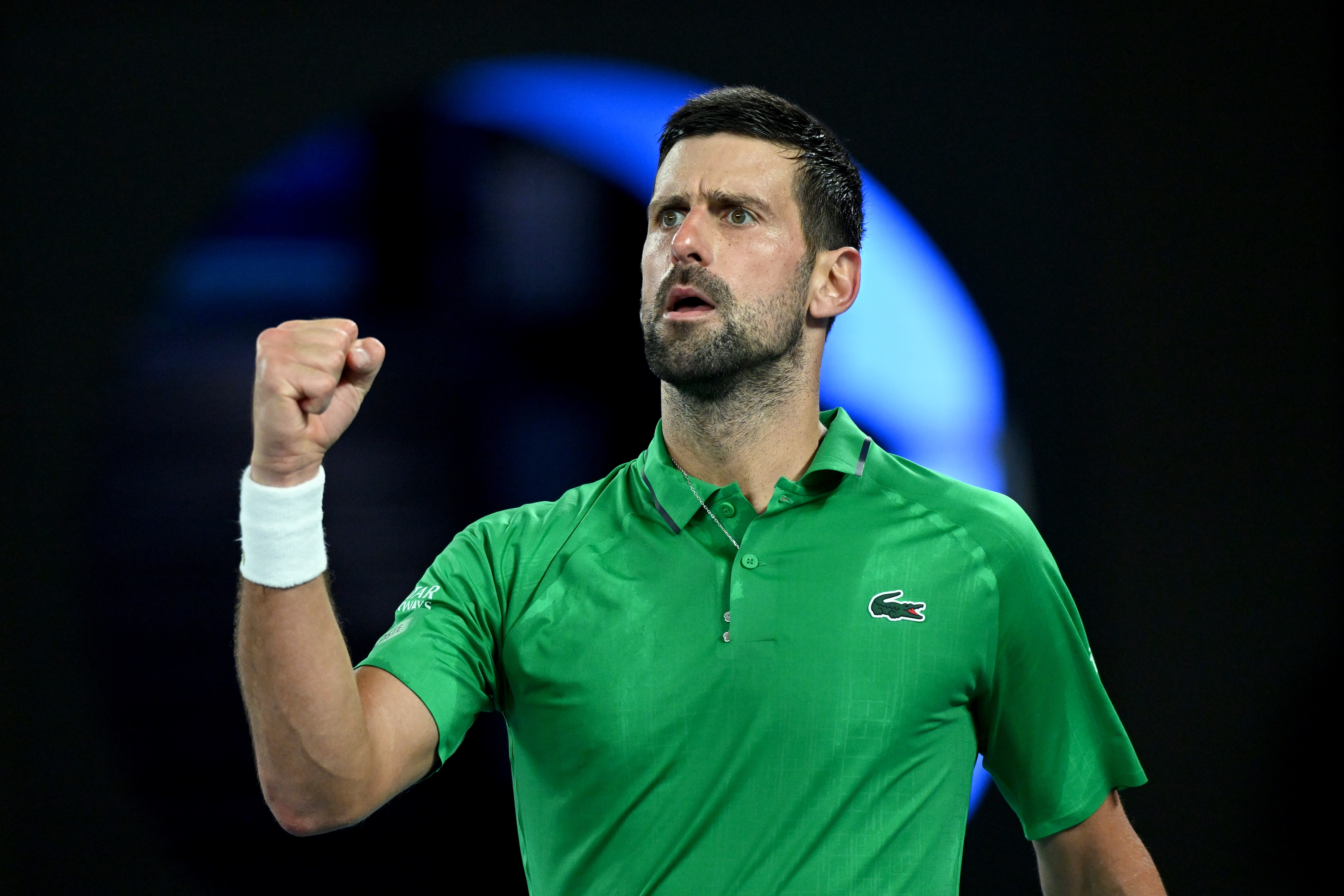 Novak Djokovic of Serbia reacts during the men's semifinal against Jannik Sinner of 2026 Australian Open