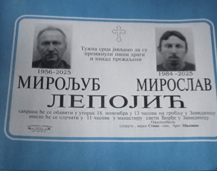 Miroljub Lepojić, Miroslav Lepojić, ubijeni otac i sin, umrlica.jpg