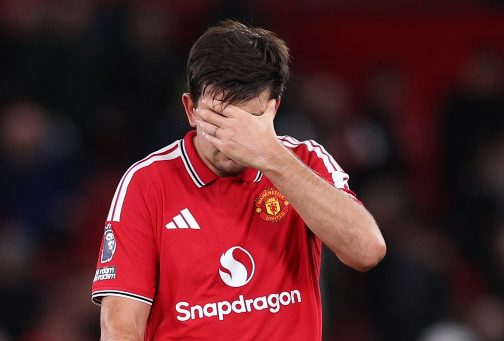 epa13295084 Harry Maguire of Manchester United reacts after the English Premier League match