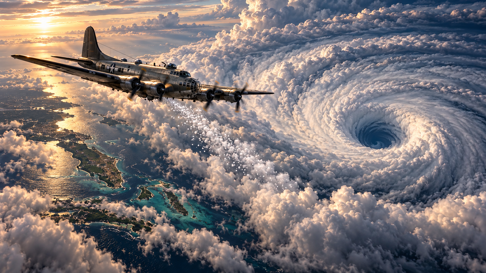 WWII Bomber Near a Hurricane Eye