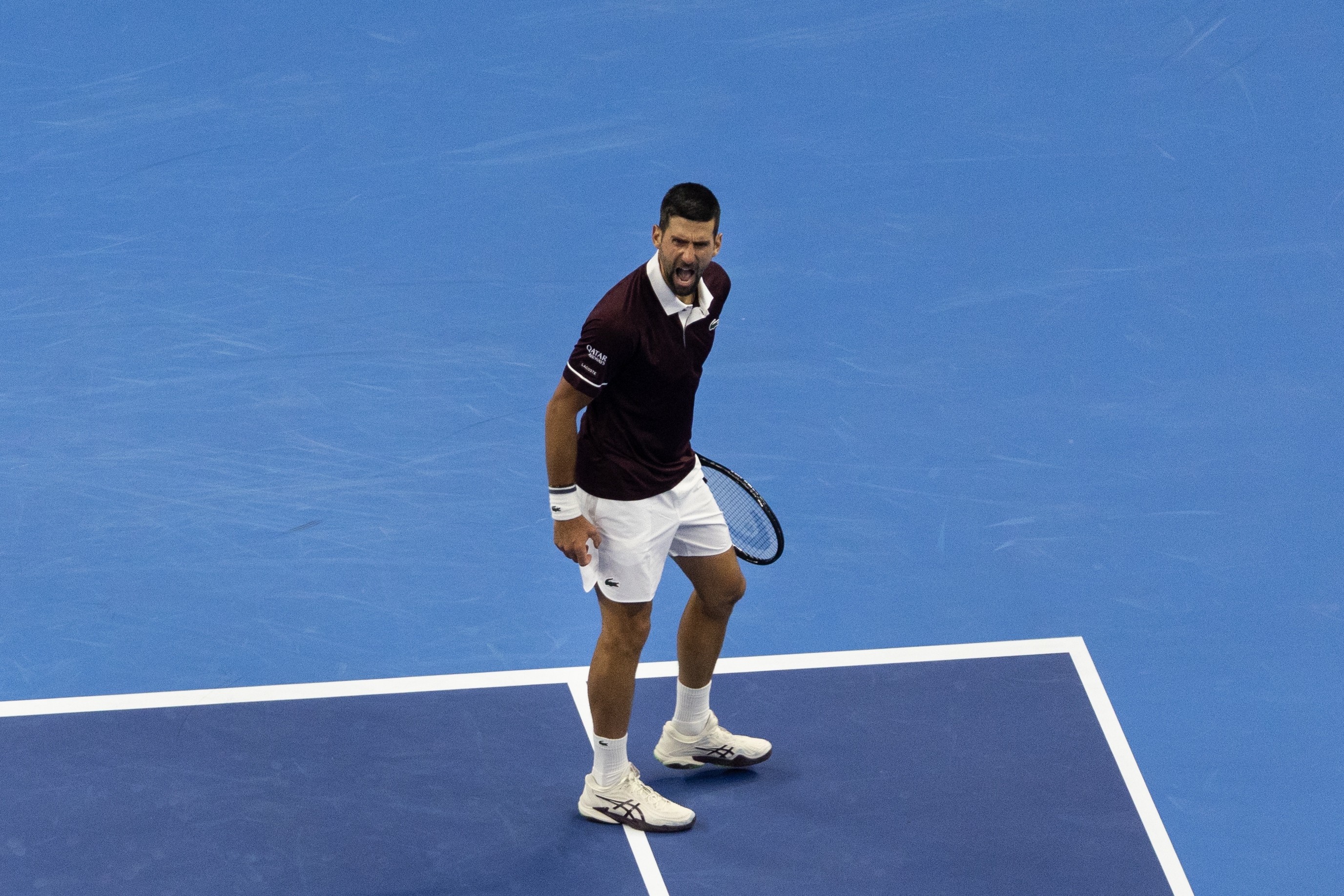 Novak Djokovic of Serbia reacts during his Men's Singles match against Nuno Borges of Portugal at the China Open in Beijing