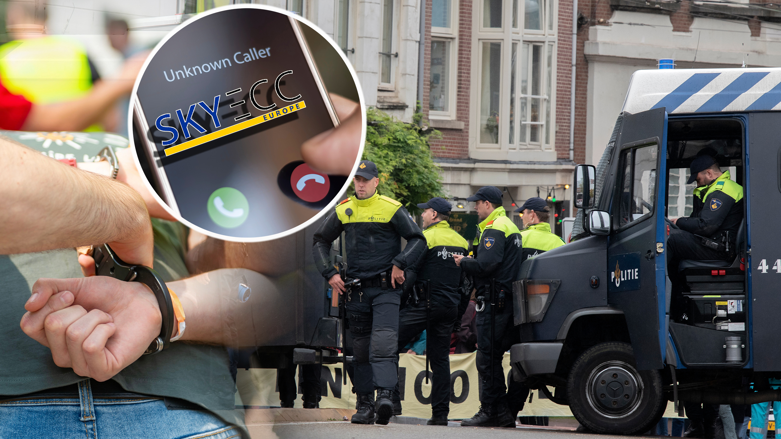 Group Of Police Men With ME Vans AT Amsterdam The Netherlands 2019