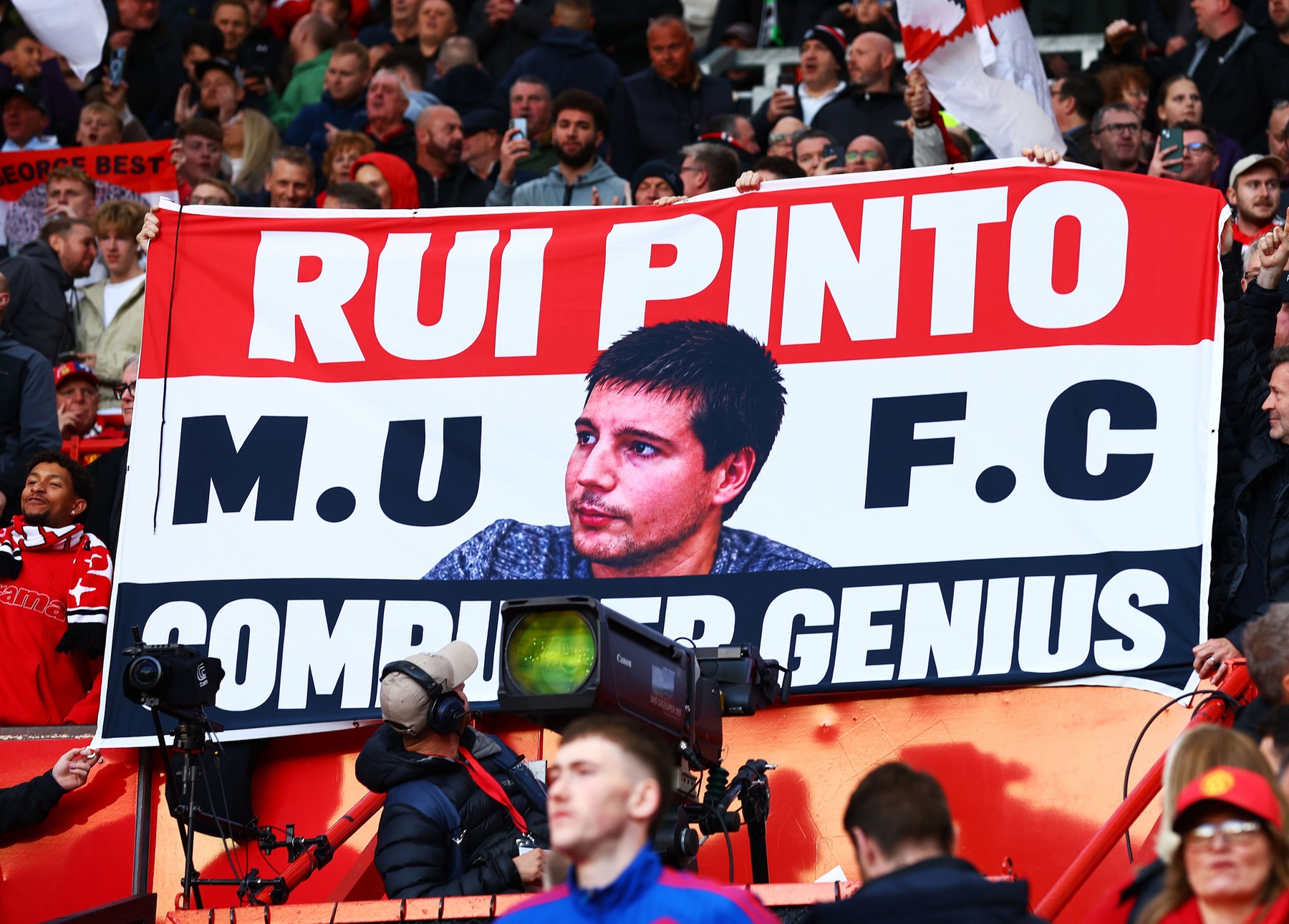 Manchester United fans display a Rui Pinto bannerManchester United v T
