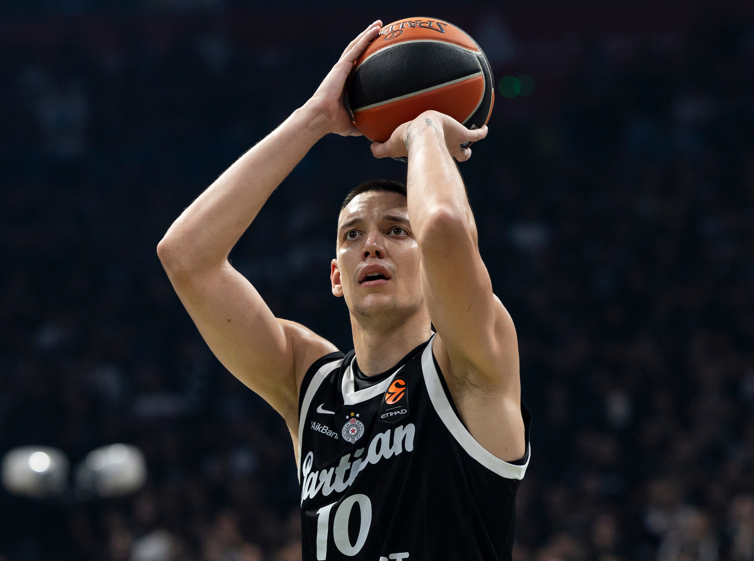 Nikola Tanaskovic, #10 of Partizan Mozzart Bet Belgrade in action