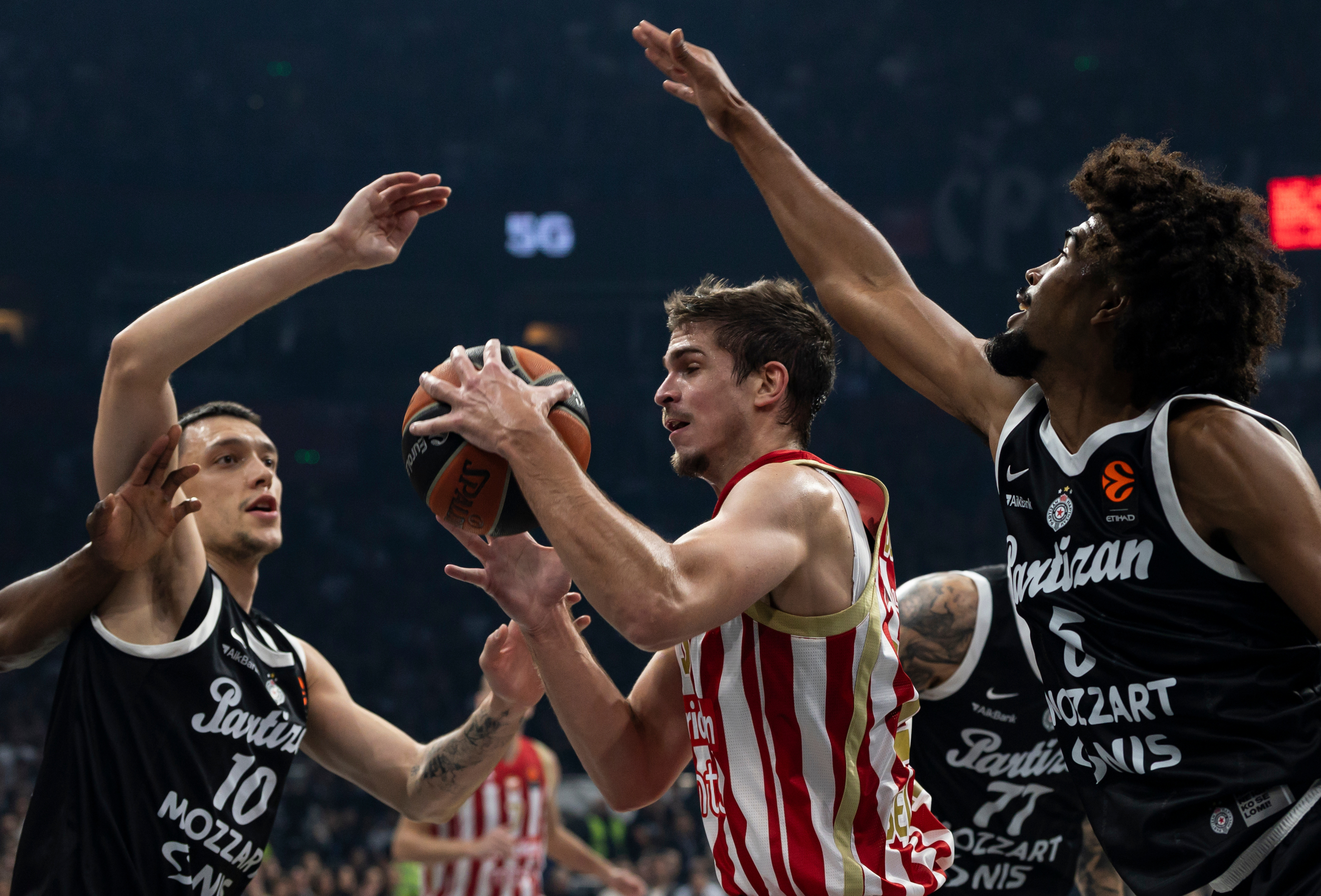 during the 2026/2027 Euroleague Round 7 match between Partizan Mozzart Bet Belgrade and Crvena Zvezda at Belgrade Arena on October 22, 2026 in Belgrade, Serbia. (Photo by Srdjan Stevanovic/Starsport.rs)