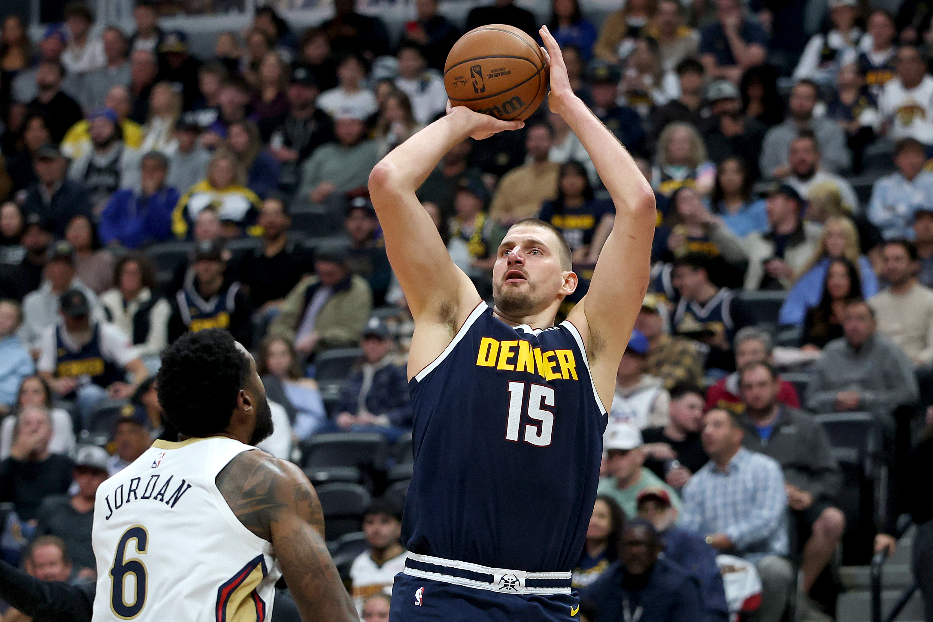 DENVER, COLORADO - OCTOBER 24: Nikola Jokic #15 of the Denver Nuggets