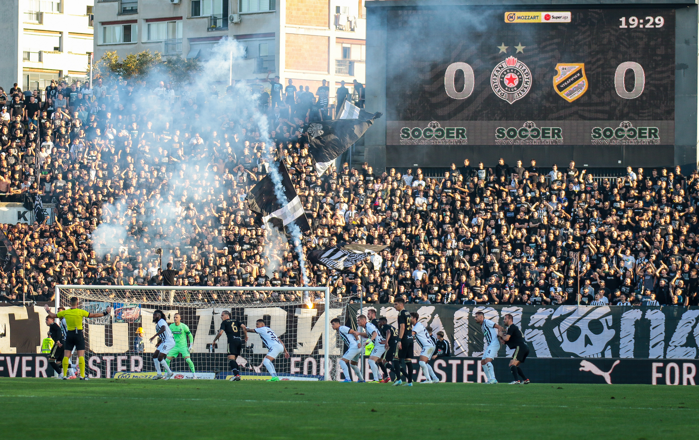 during the round 13 Mozzart Bet Serbian Super Liga match between Partizan and Cukaricki at Partizan Stadium