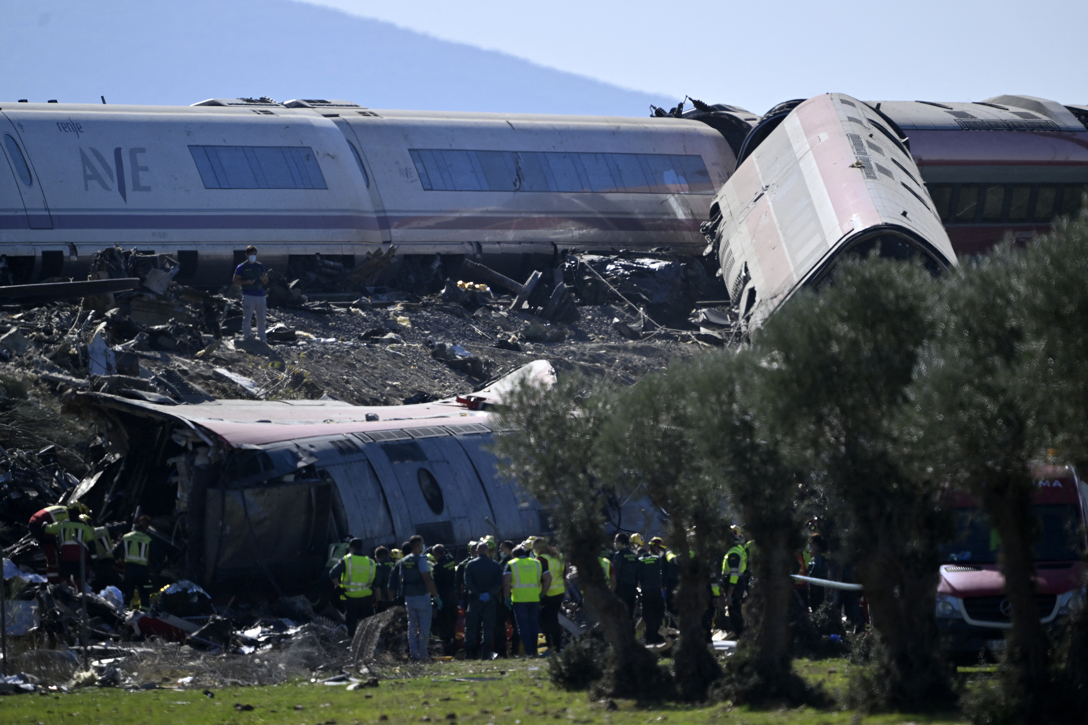 Emergency teams work at the scene of a collision involving two high-speed trains near Urda station in Toledo province, Spain, on October 28, 2026.