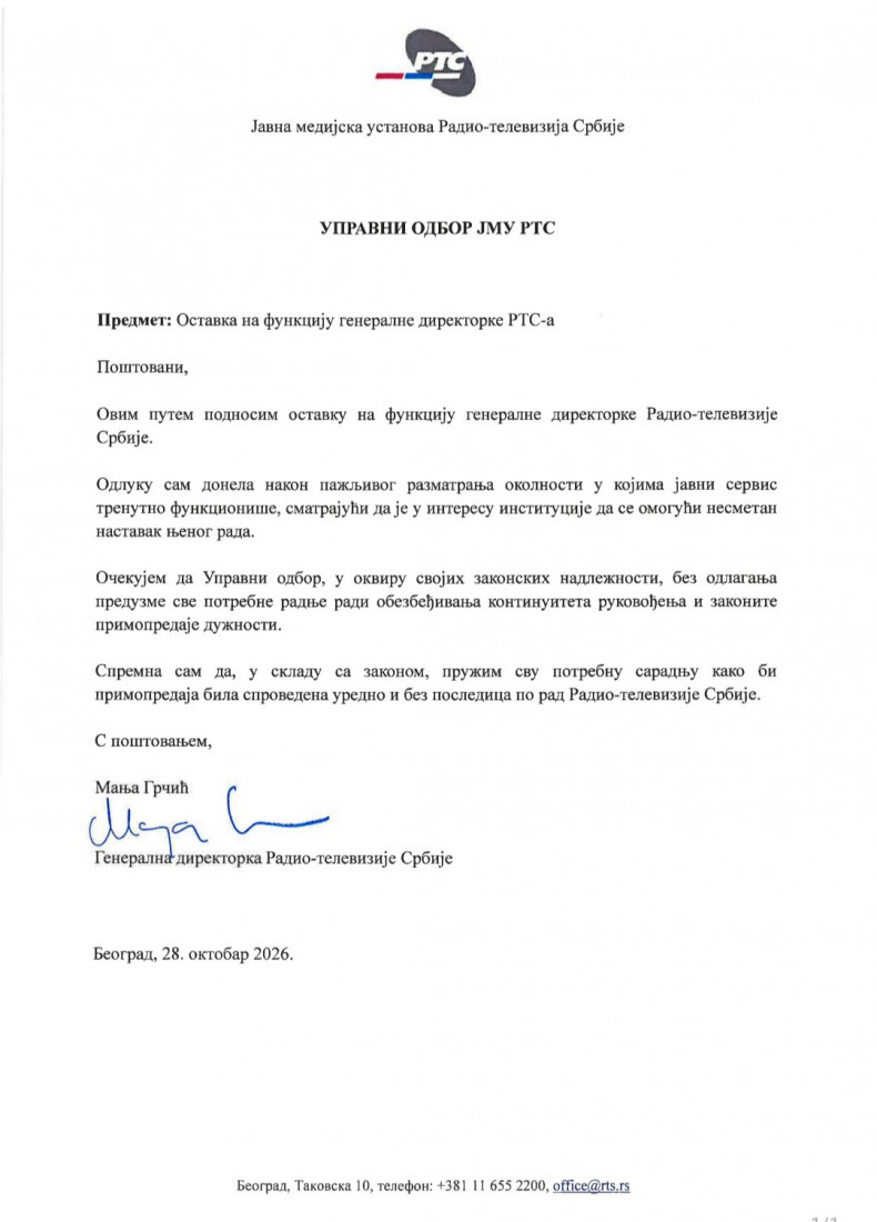 Ostavka Manja Grčić