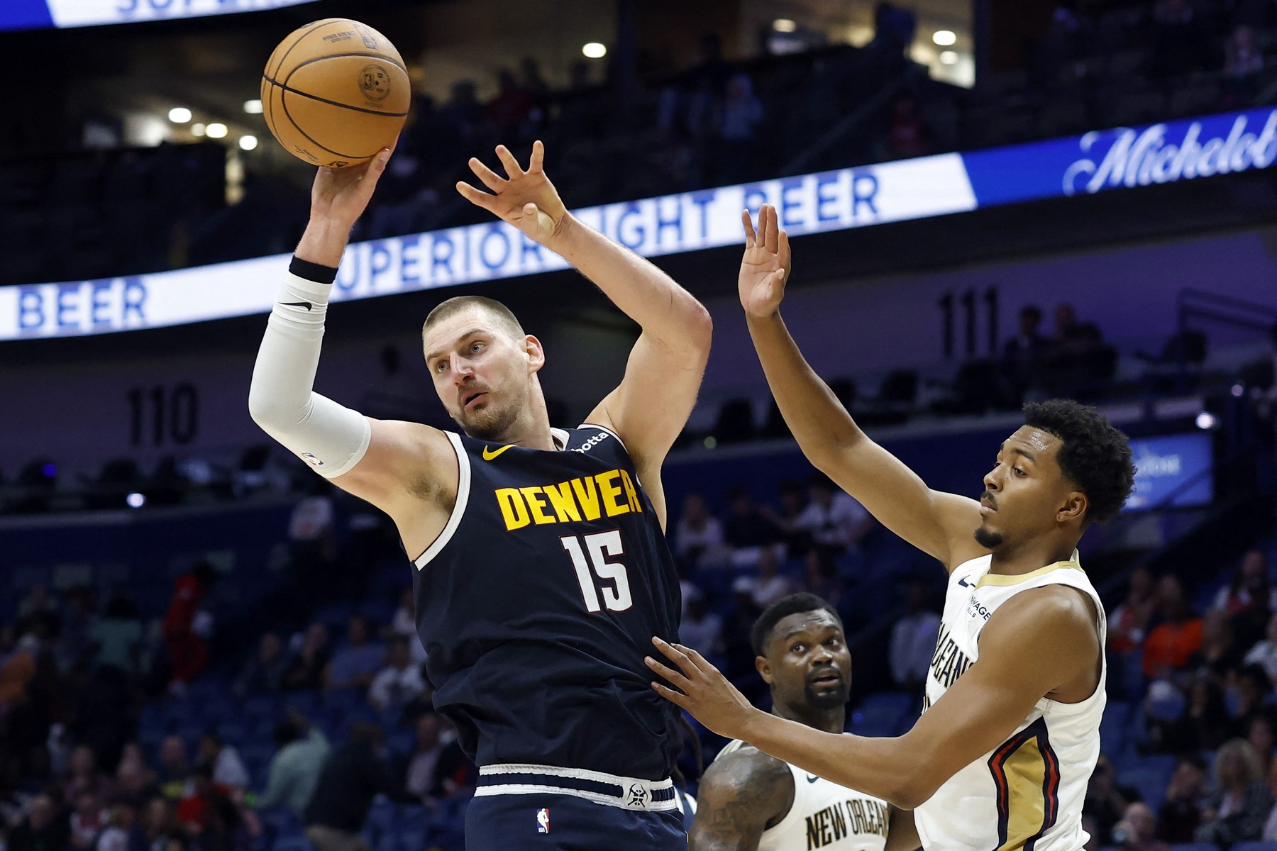 NEW ORLEANS, LOUISIANA - OCTOBER 28: Nikola Jokic #15 of the Denver N