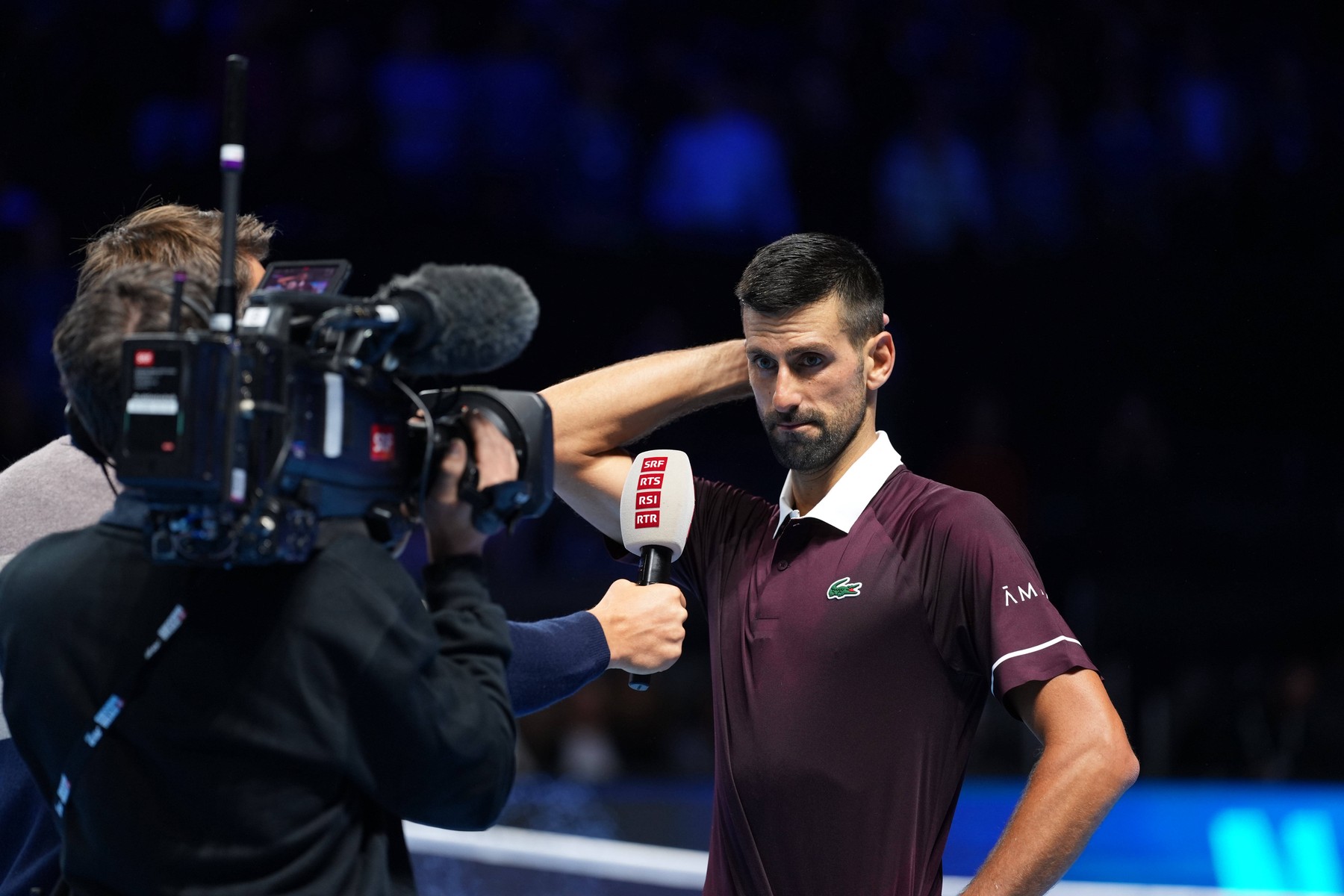 BASEL, SWITZERLAND - OCTOBER 28: Novak Djokovic of Serbia after gam