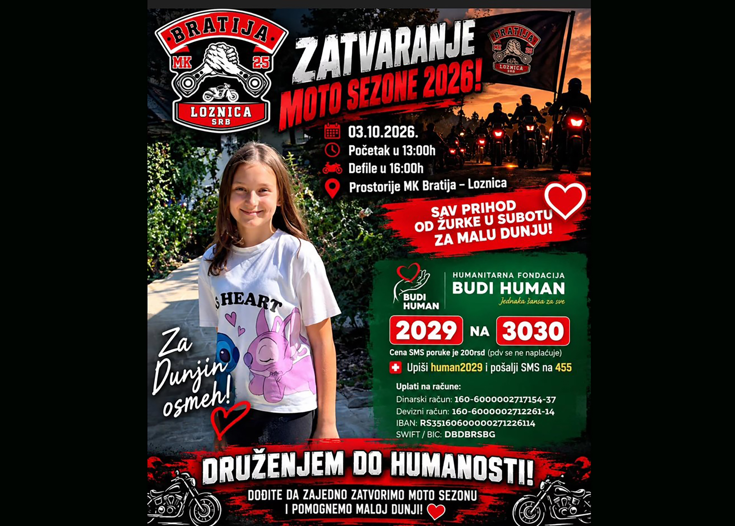 Bajkeri Loznica za malu Dunju, MK Bratija, humanitarna pomoć