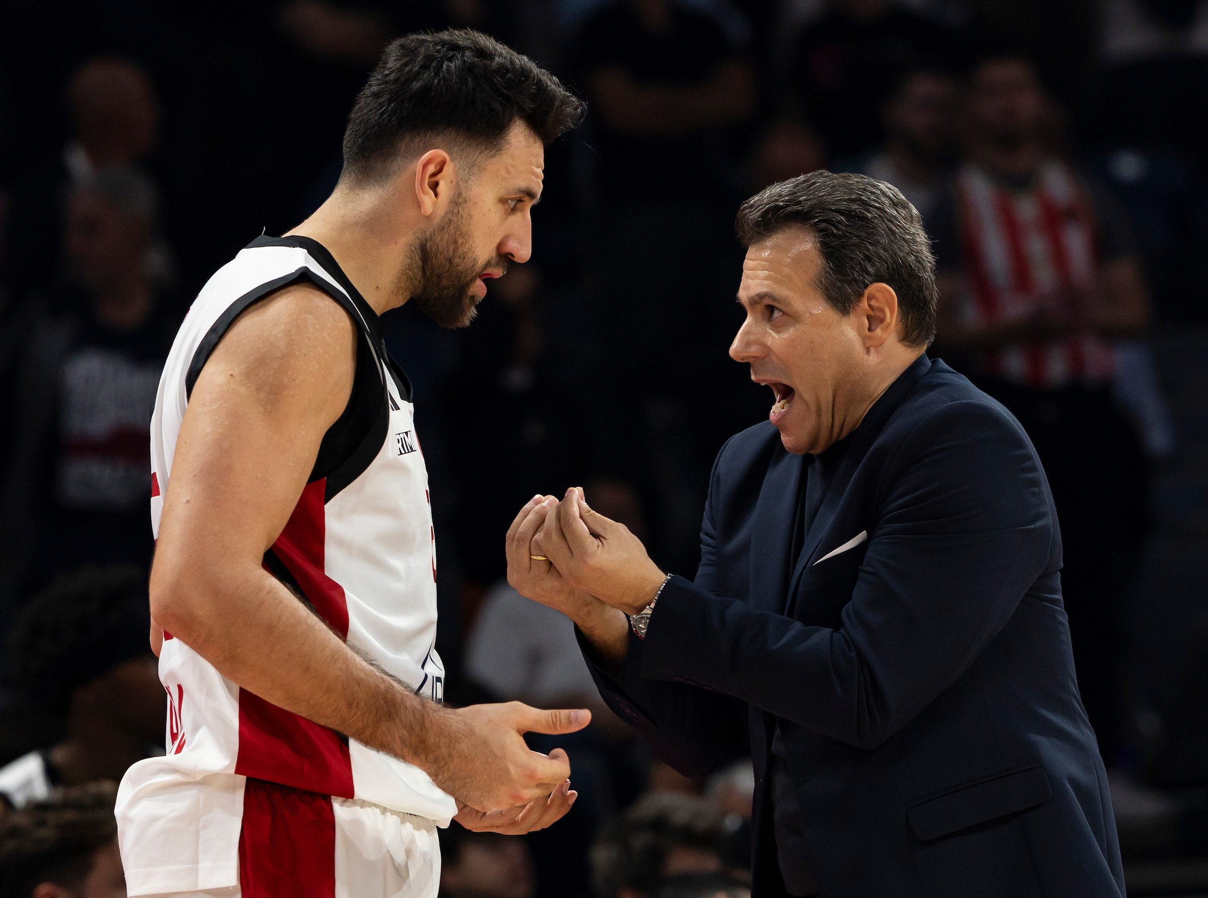 Dimitris Itoudis, Head Coach of Hapoel Ibi Tel Aviv speaks with Vasilije M
