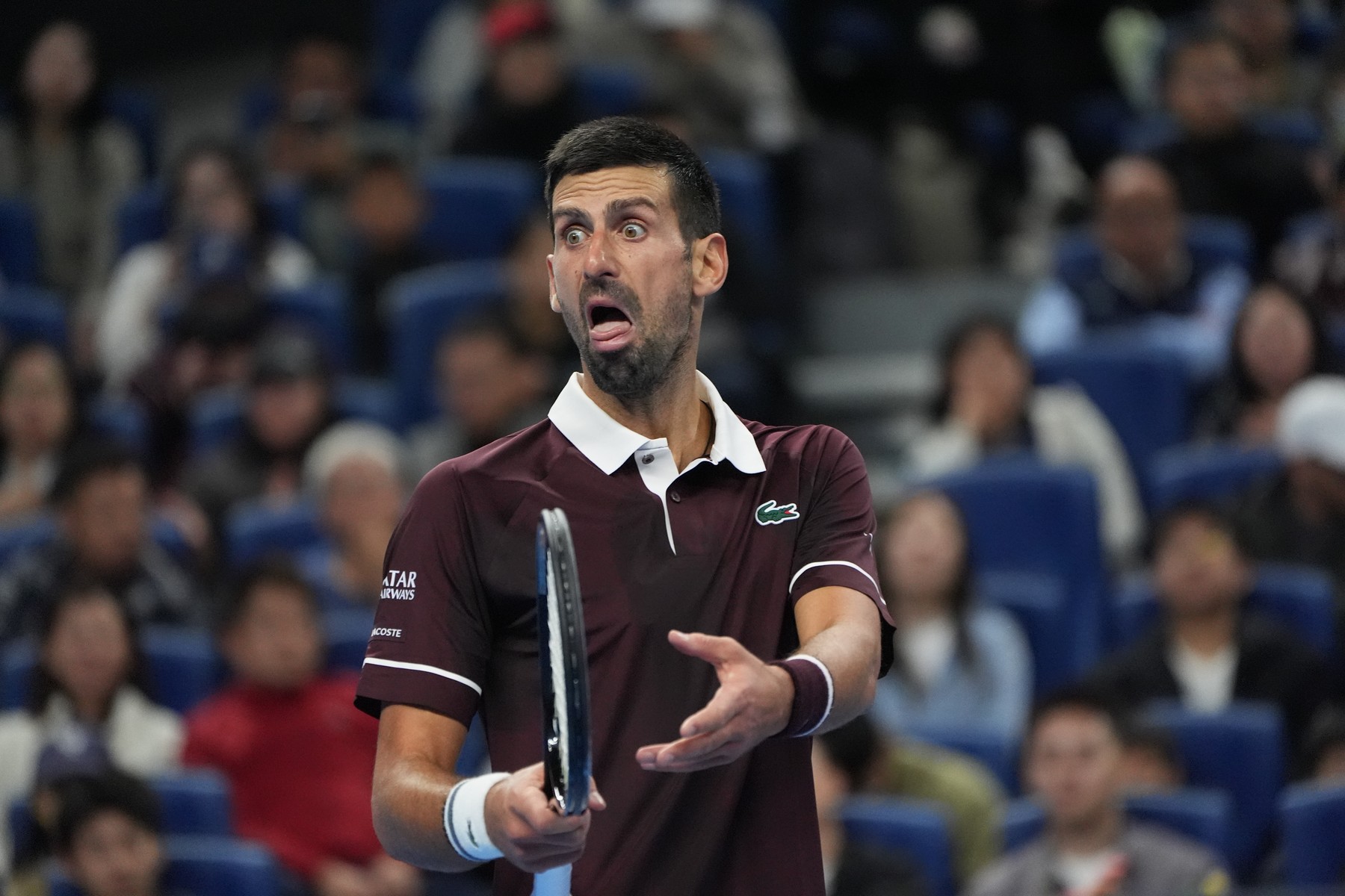 BEIJING, Oct. 6, 2026  -- Novak Djokovic reacts during the men's singles semifin
