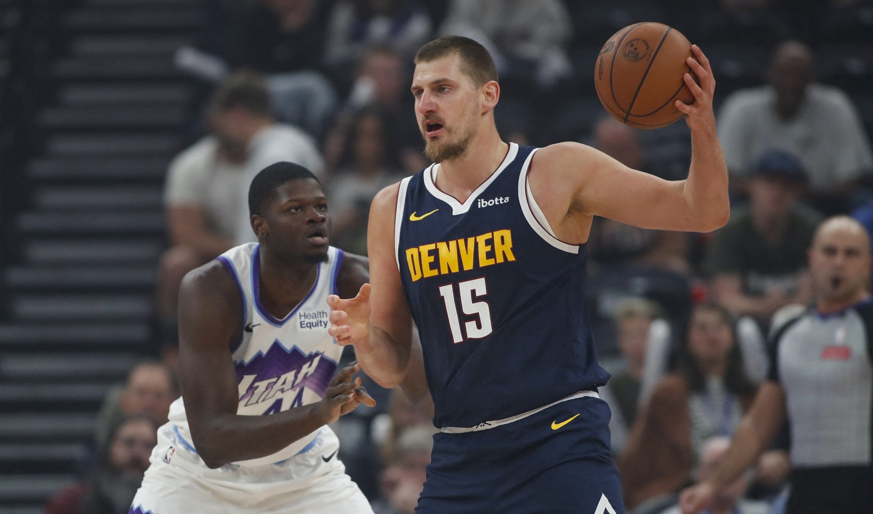 SALT LAKE CITY, UTAH - OCTOBER 6: Nikola Jokic #15 of the Denver Nugge