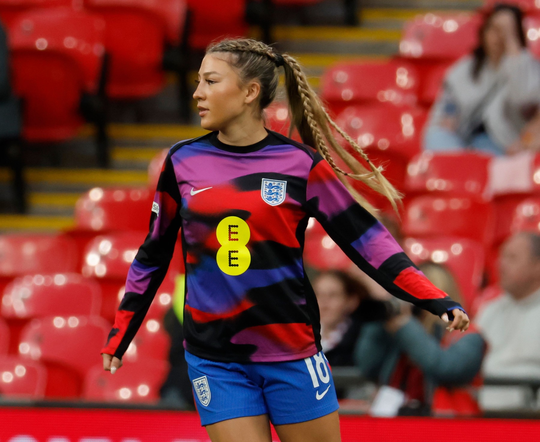 England Women's player Erica Meg Parkinson participates in the pre-match warm-u