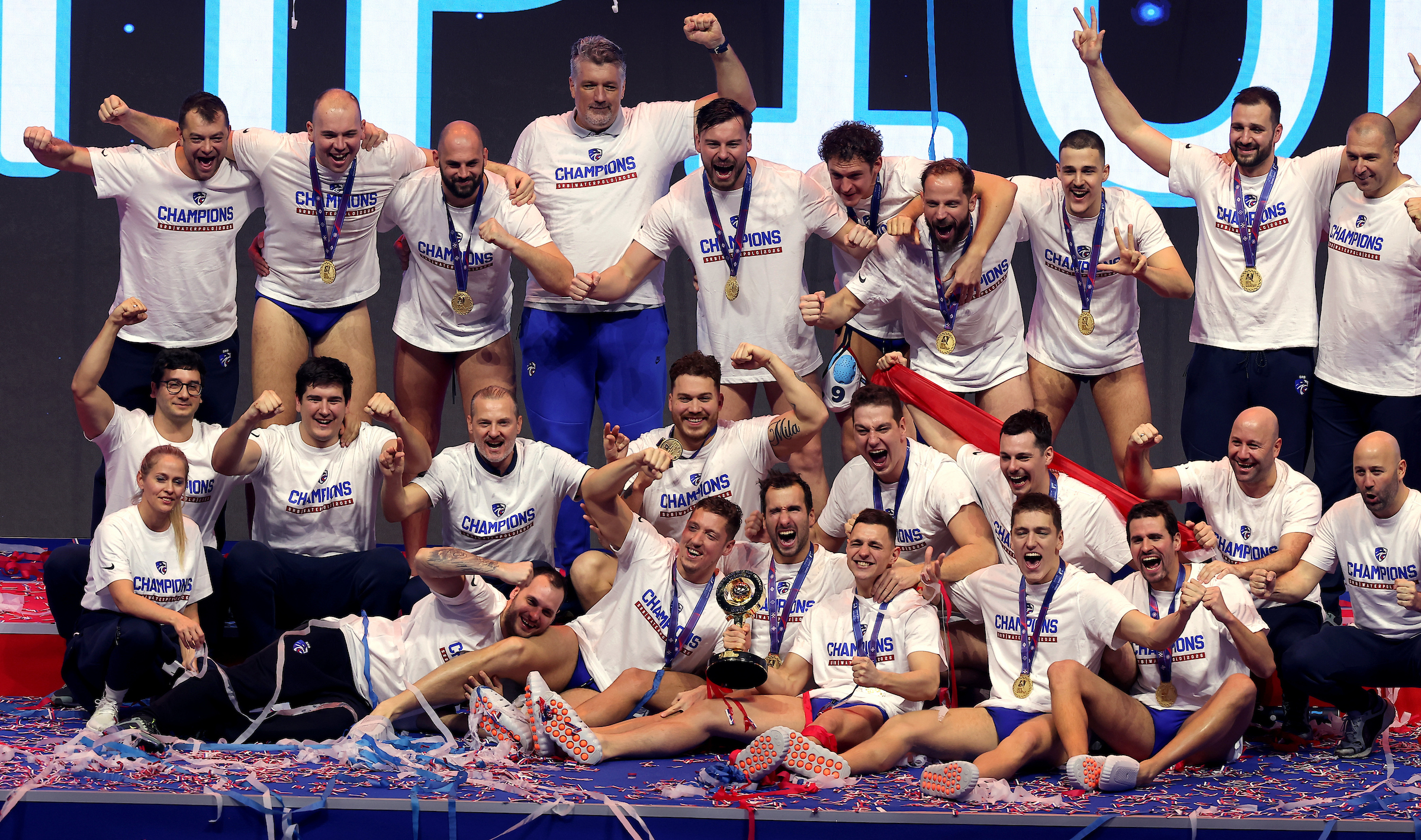 (260125) -- BELGRADE, Jan. 25, 2026 (Xinhua) -- Serbia's team players celebrate