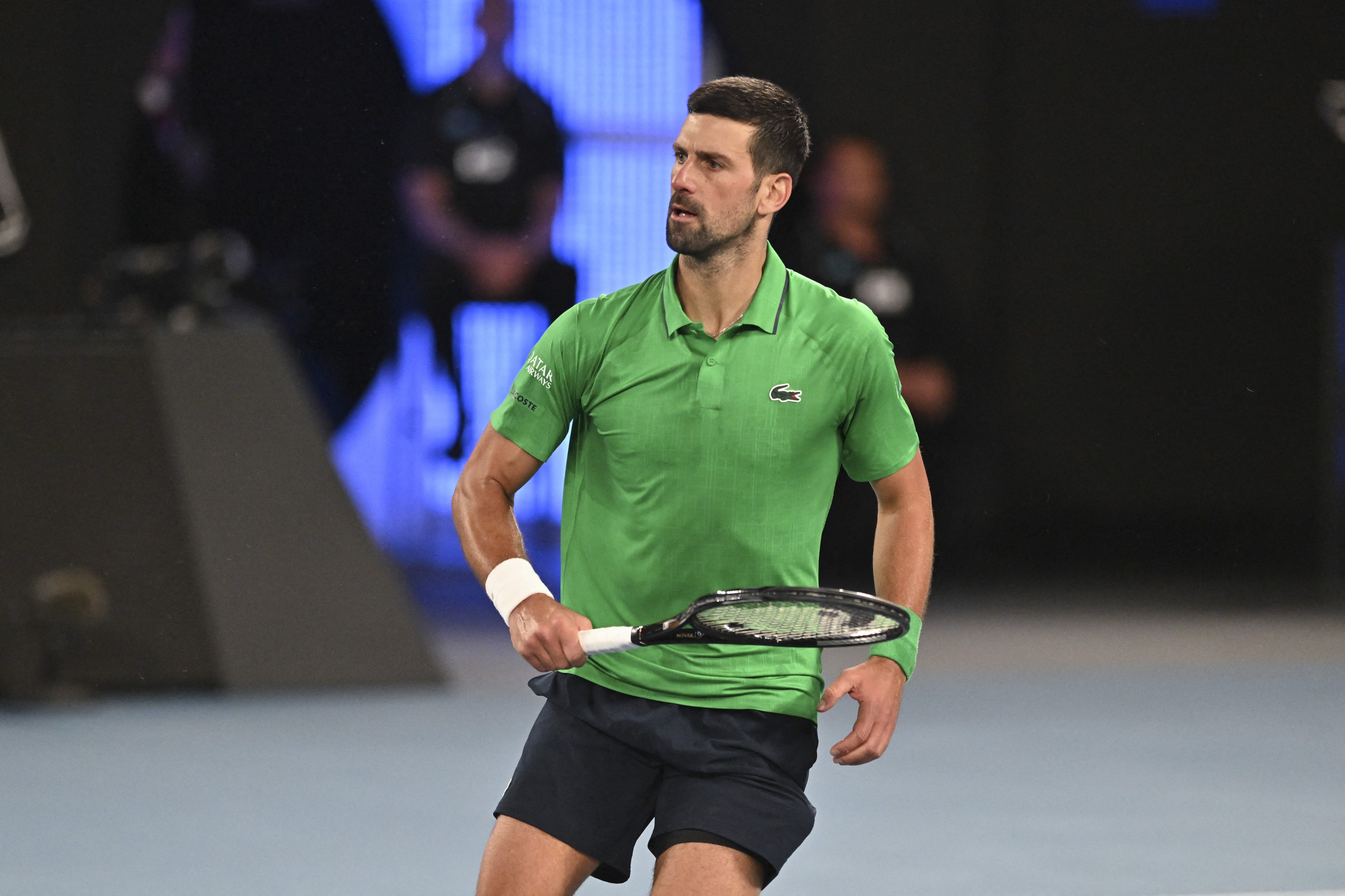 Novak Djokovic of Serbia compete against Carlos Alcaraz of Spain in the Men's Singles Final of the Australian Open at Melbourne Park