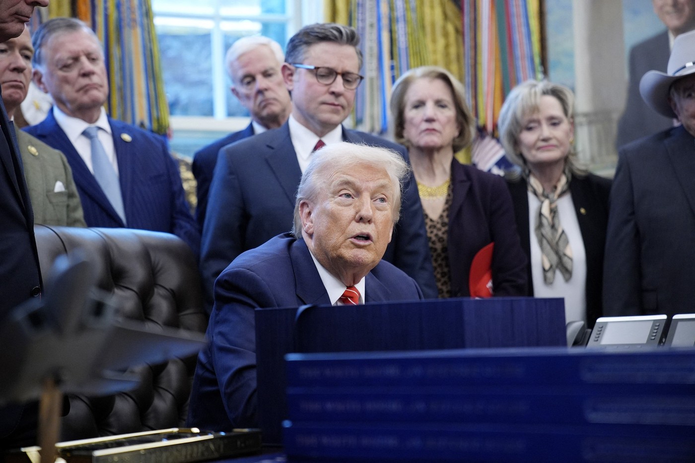 United States President Donald J Trump signs the bill ending the four-day partial government shutdown Credit line: Yuri Gripas - Pool via CNP / MEGA / The Mega Agency / Profimedia