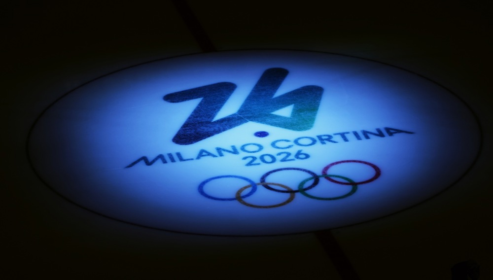 epa12707193 The logo of Milano Cortina 2026 Winter Olympic Game