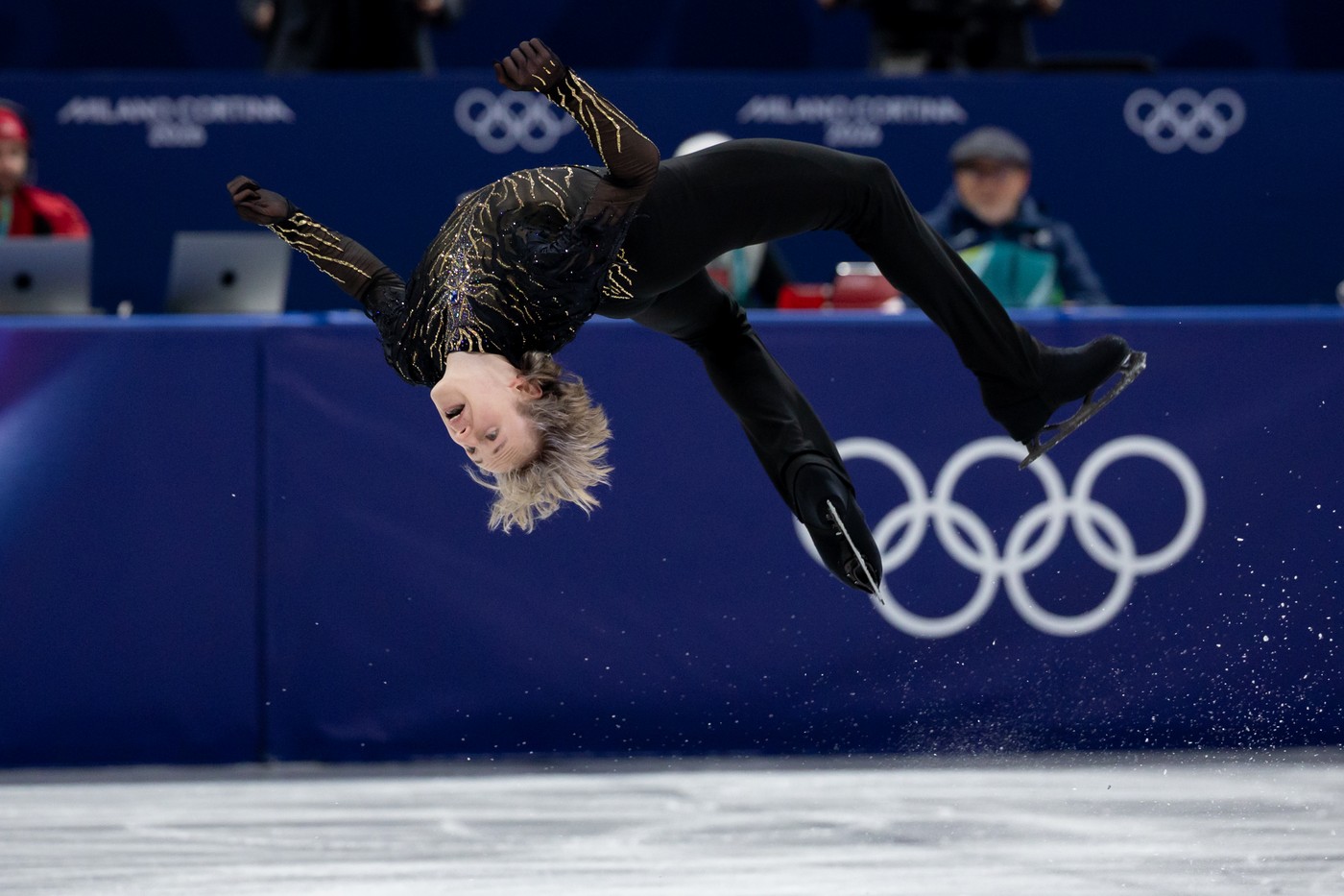 : American Ilia Malinin (USA) performs a back flip in the