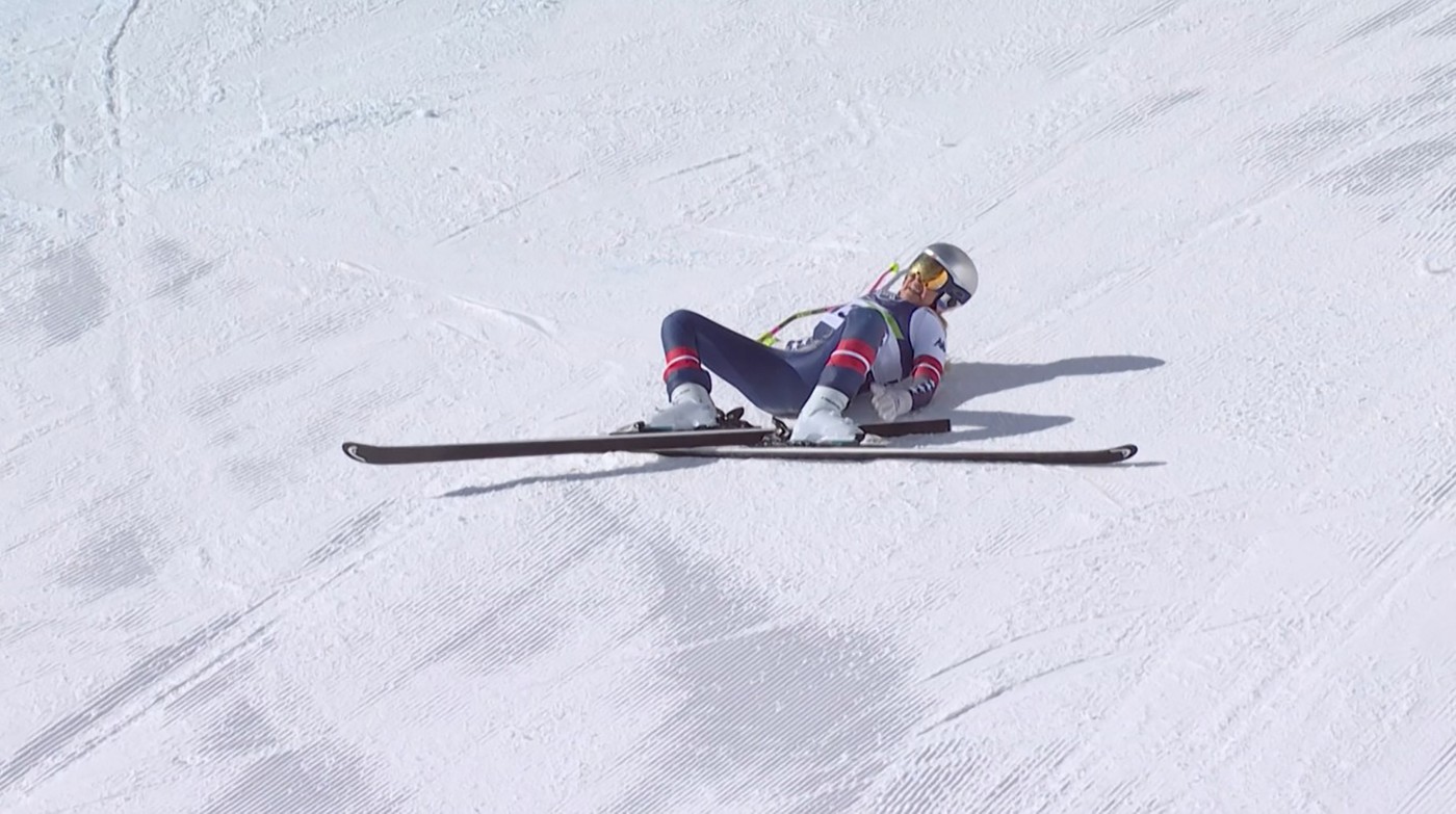 Lindsey Vonn crashing during the women's downhill event at the