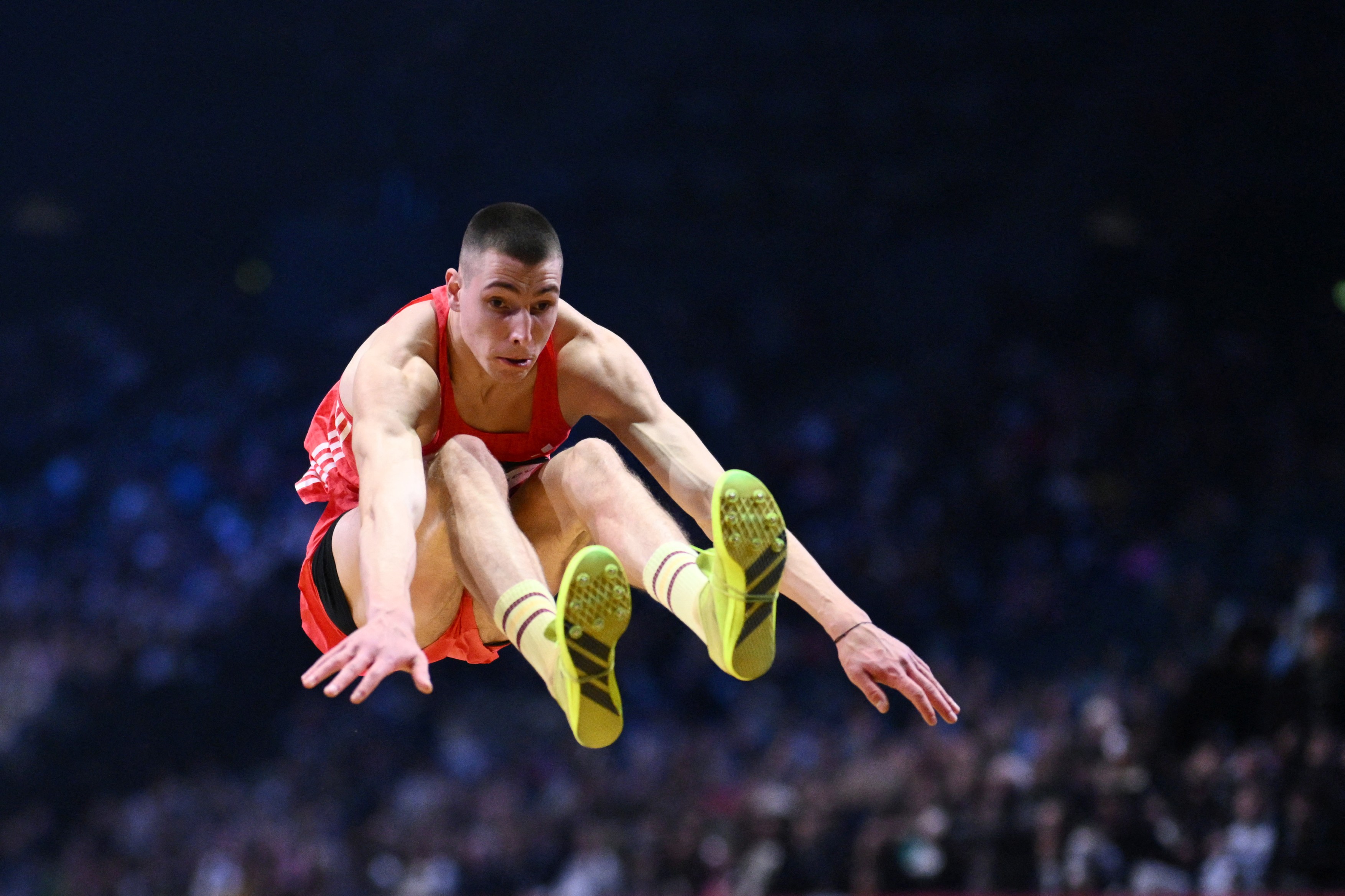 Bozhidar Saraboyukov (BUL) competes in men’s long jump