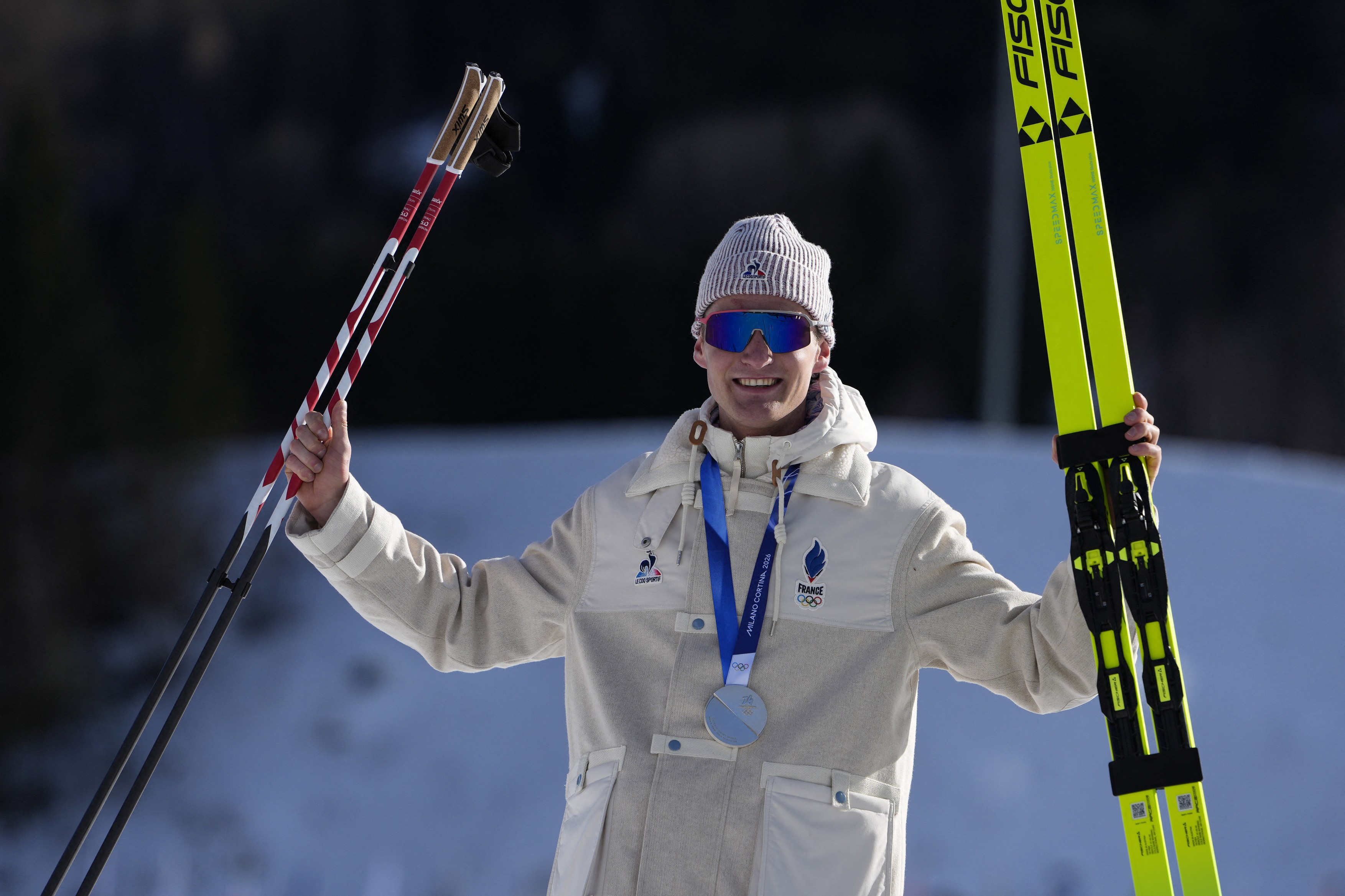 Mathis Desloges (FRA) wins the Silver Medal in Men's Cross-Country Skiing 10km + 10km during the Olympic Winter Games Milano Cortina 2026