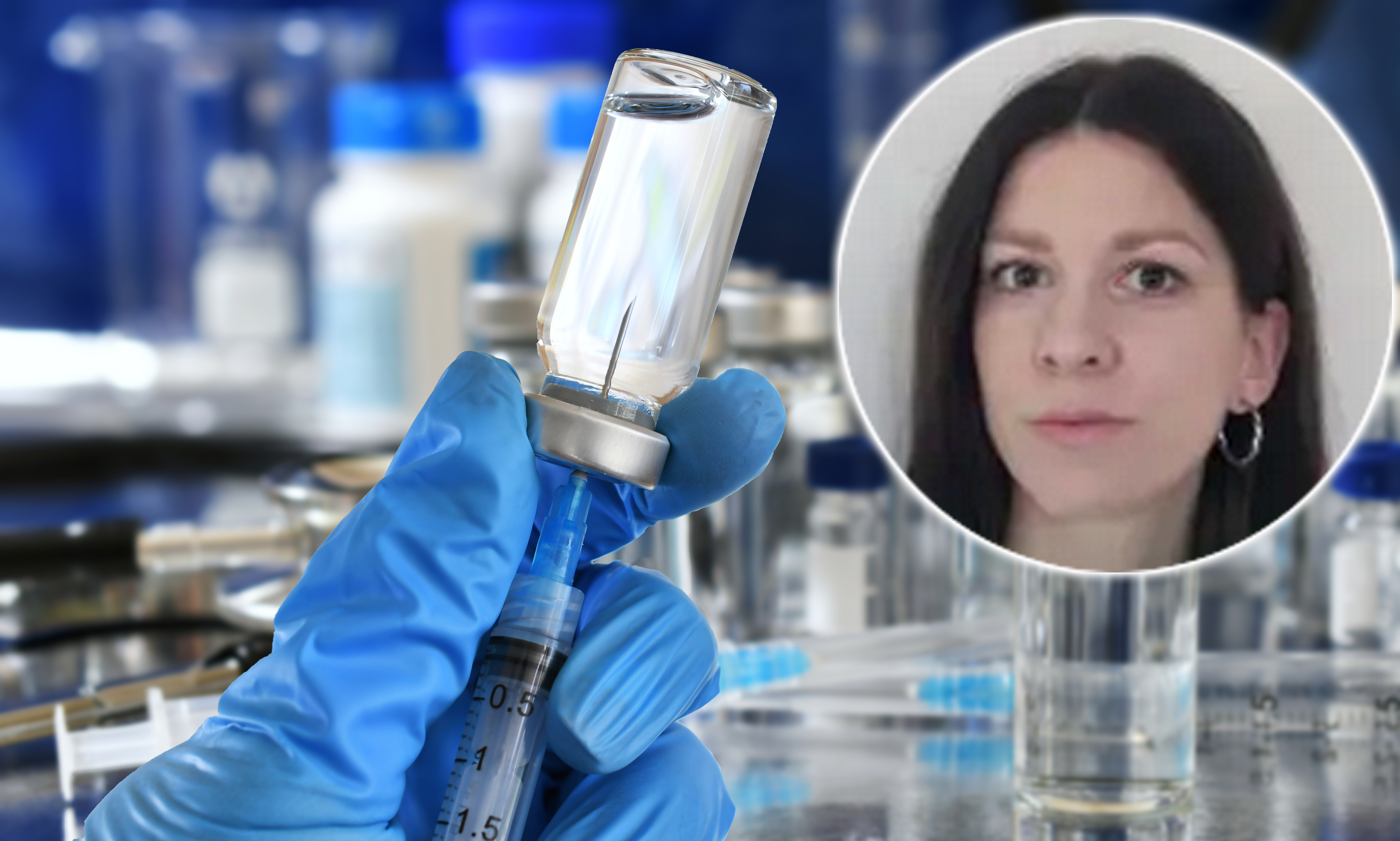 Medical personnel filling a syringe needle with generic vaccine booster from vial