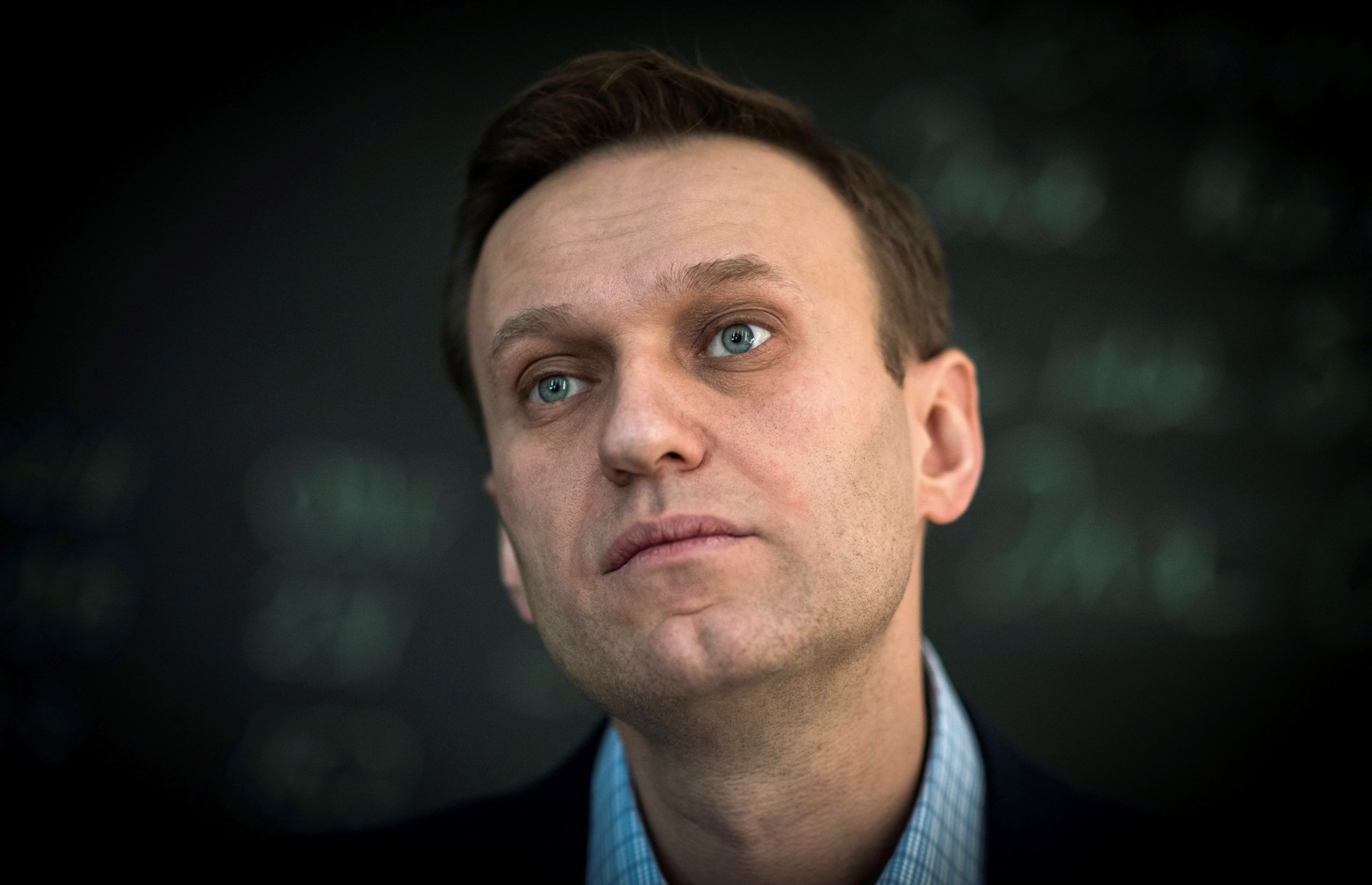 Russian opposition leader Alexei Navalny looks on during an interview with AFP