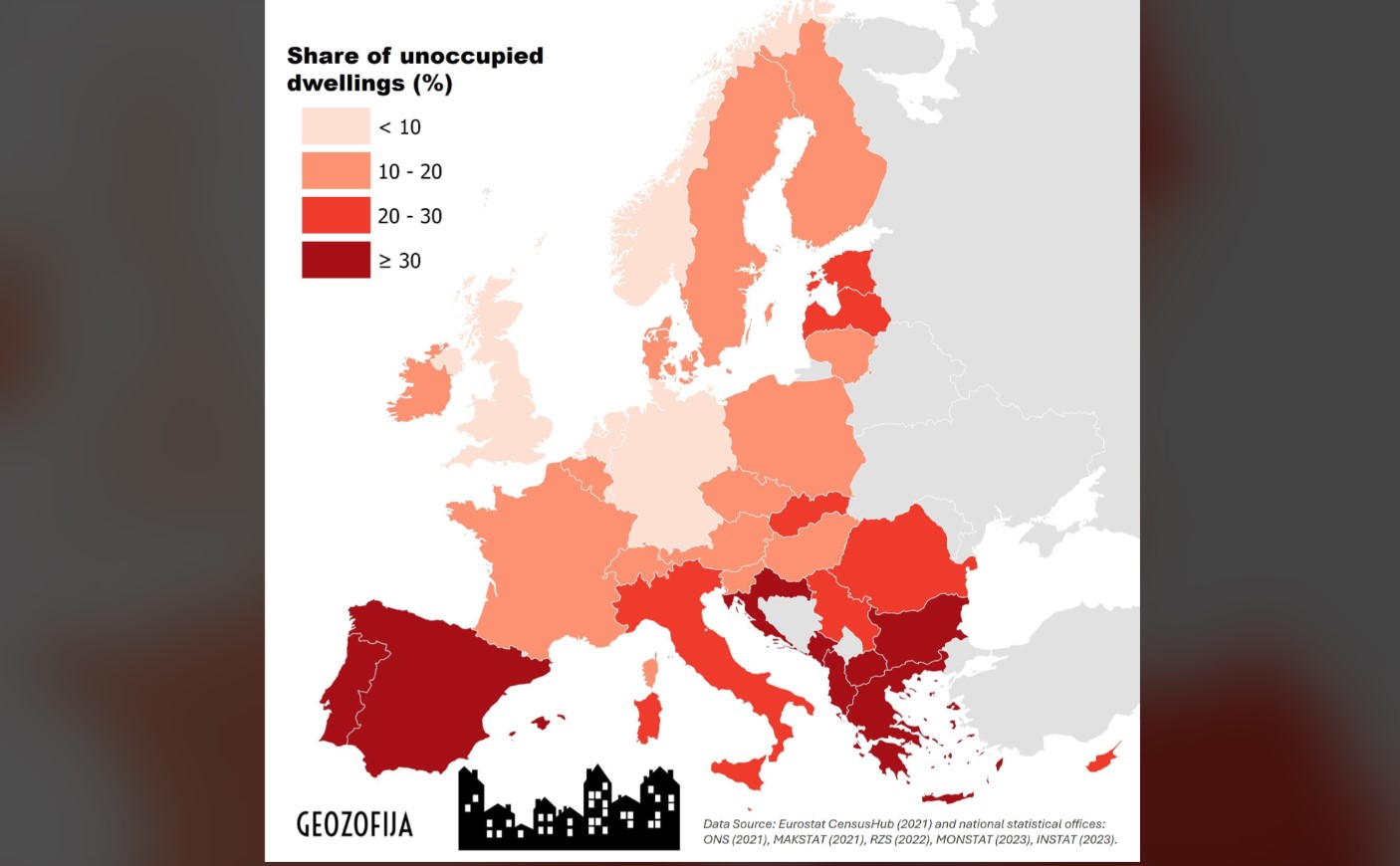 Mapa nenaseljenih kuća u Evropi
