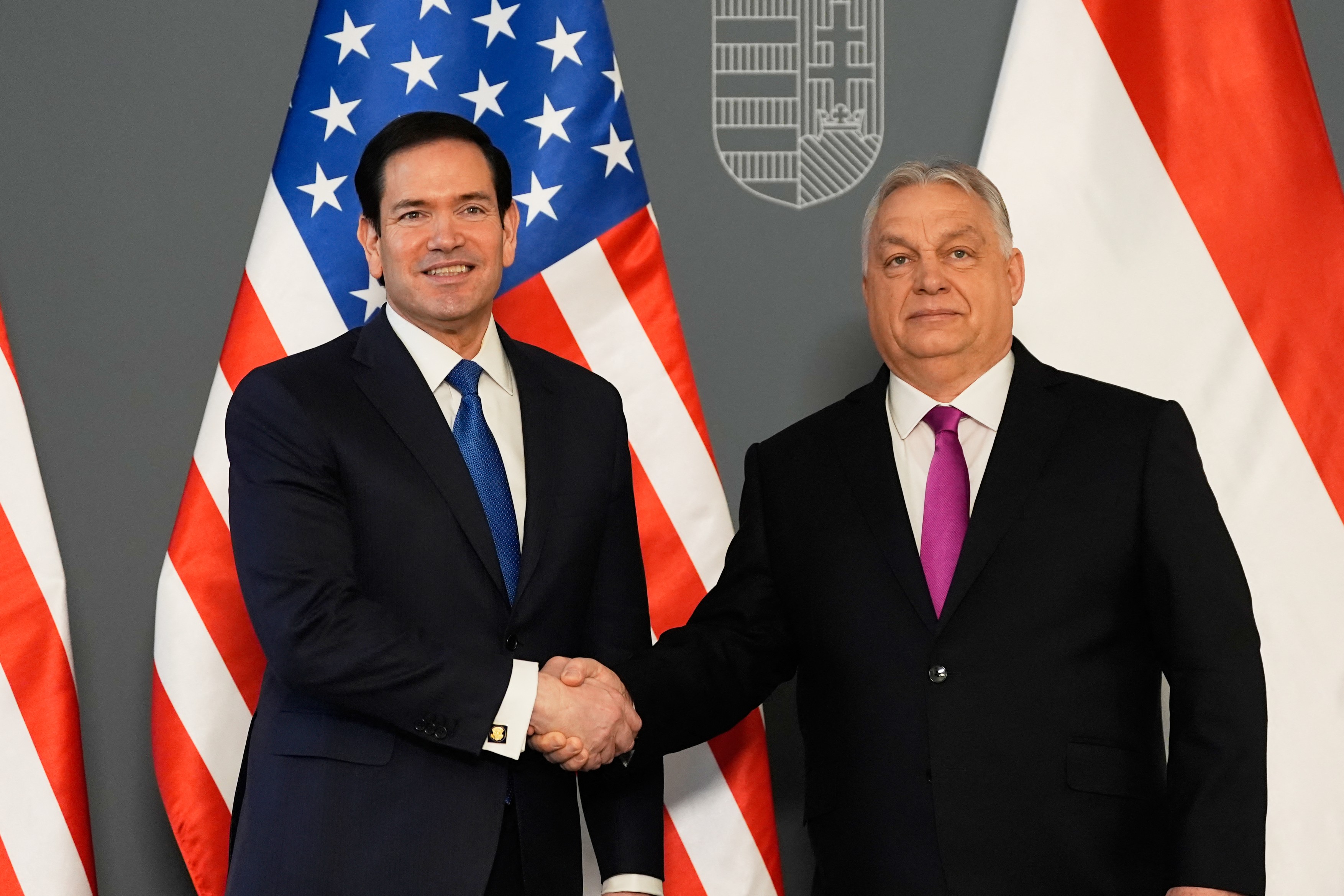 US Secretary of State Marco Rubio (L) and Hungary's Prime Minister Viktor Orban