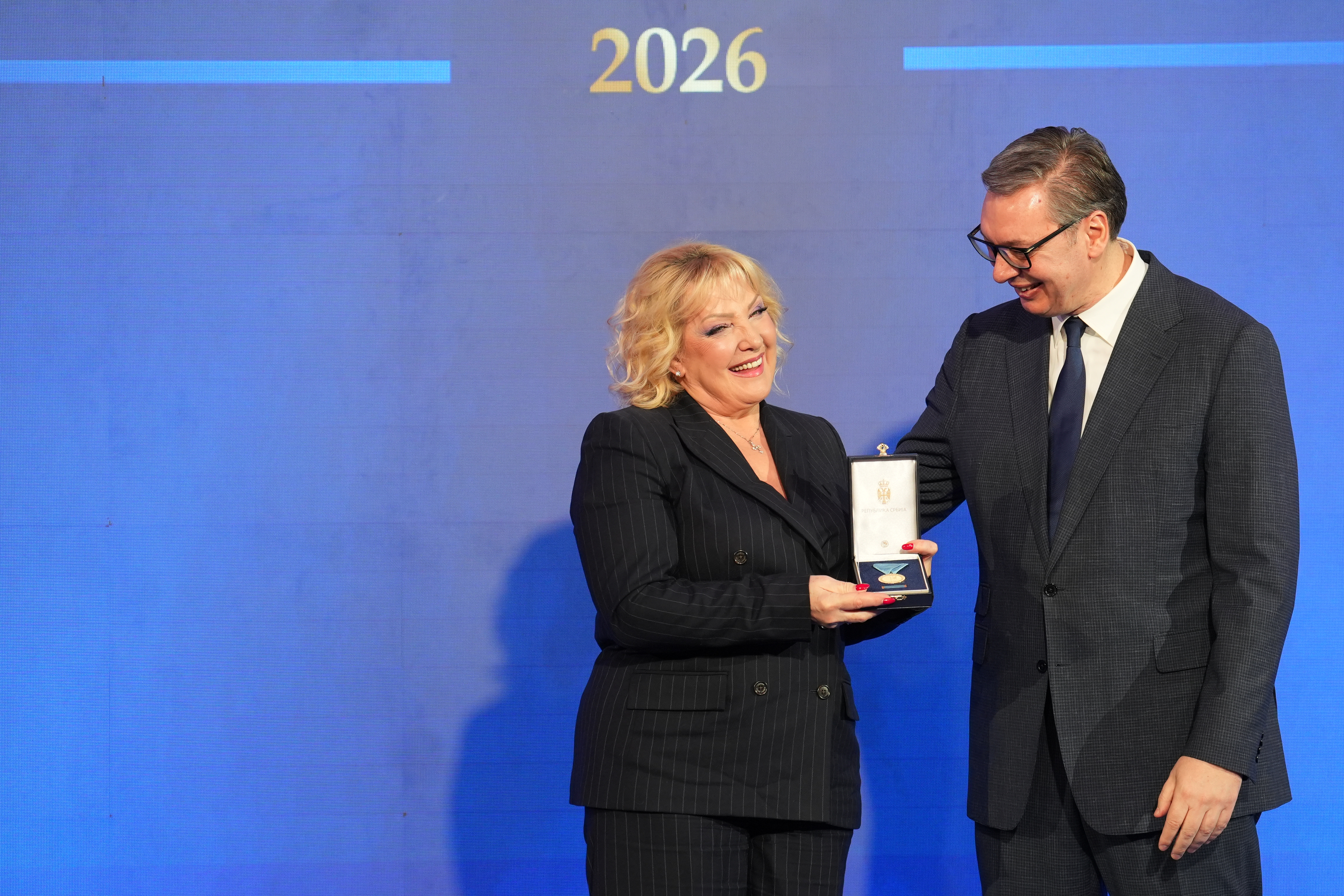 16, februar 2026, Beograd - Povodom Dana drzavnosti Republike Srbije, predsednik Republike Srbije Aleksandar Vucic urucio je odlikovanja zasluznim pojedincima i institucijama. Photo: Antonio Ahel/ATAImages