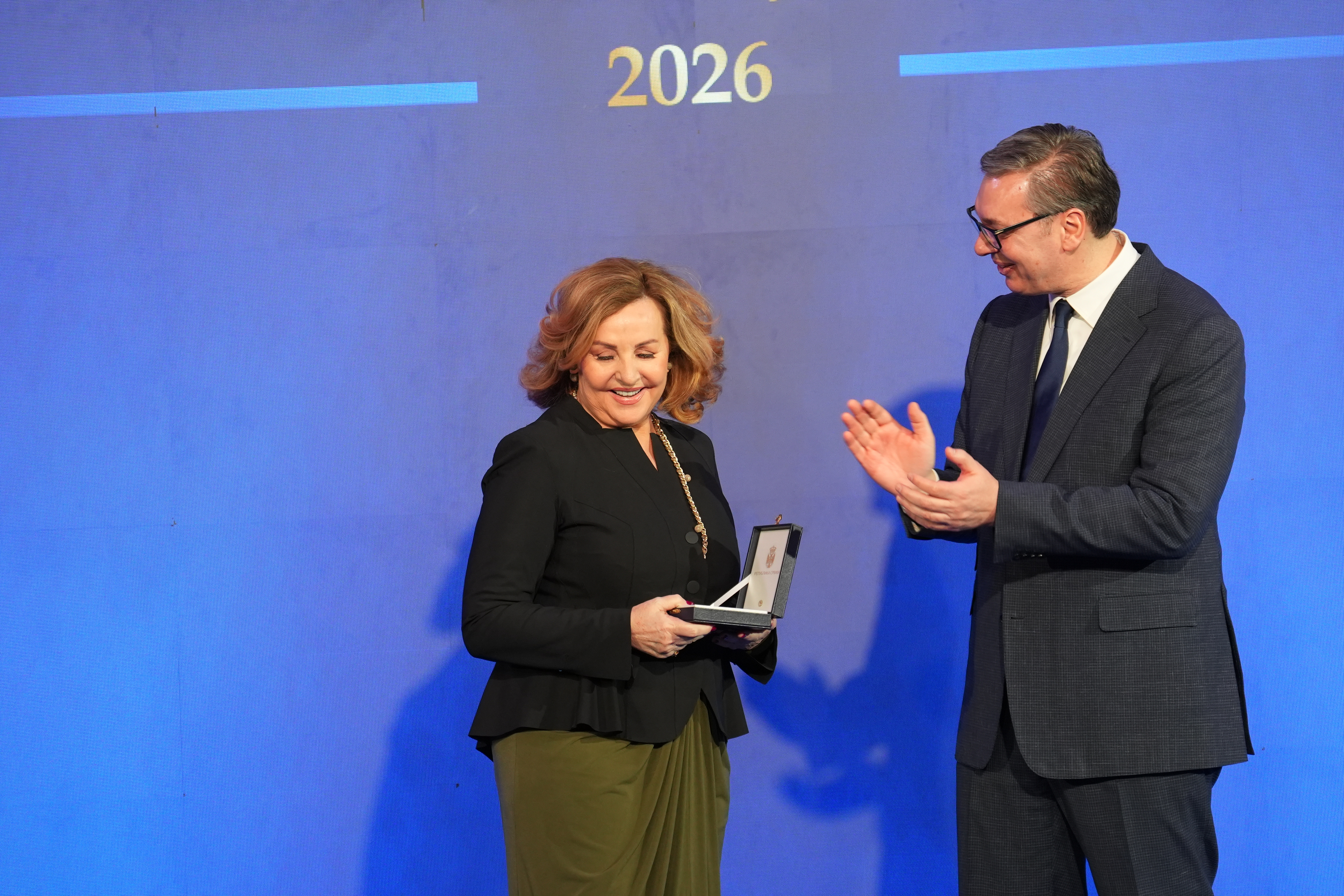 16, februar 2026, Beograd - Povodom Dana drzavnosti Republike Srbije, predsednik Republike Srbije Aleksandar Vucic urucio je odlikovanja zasluznim pojedincima i institucijama. Photo: Antonio Ahel/ATAImages