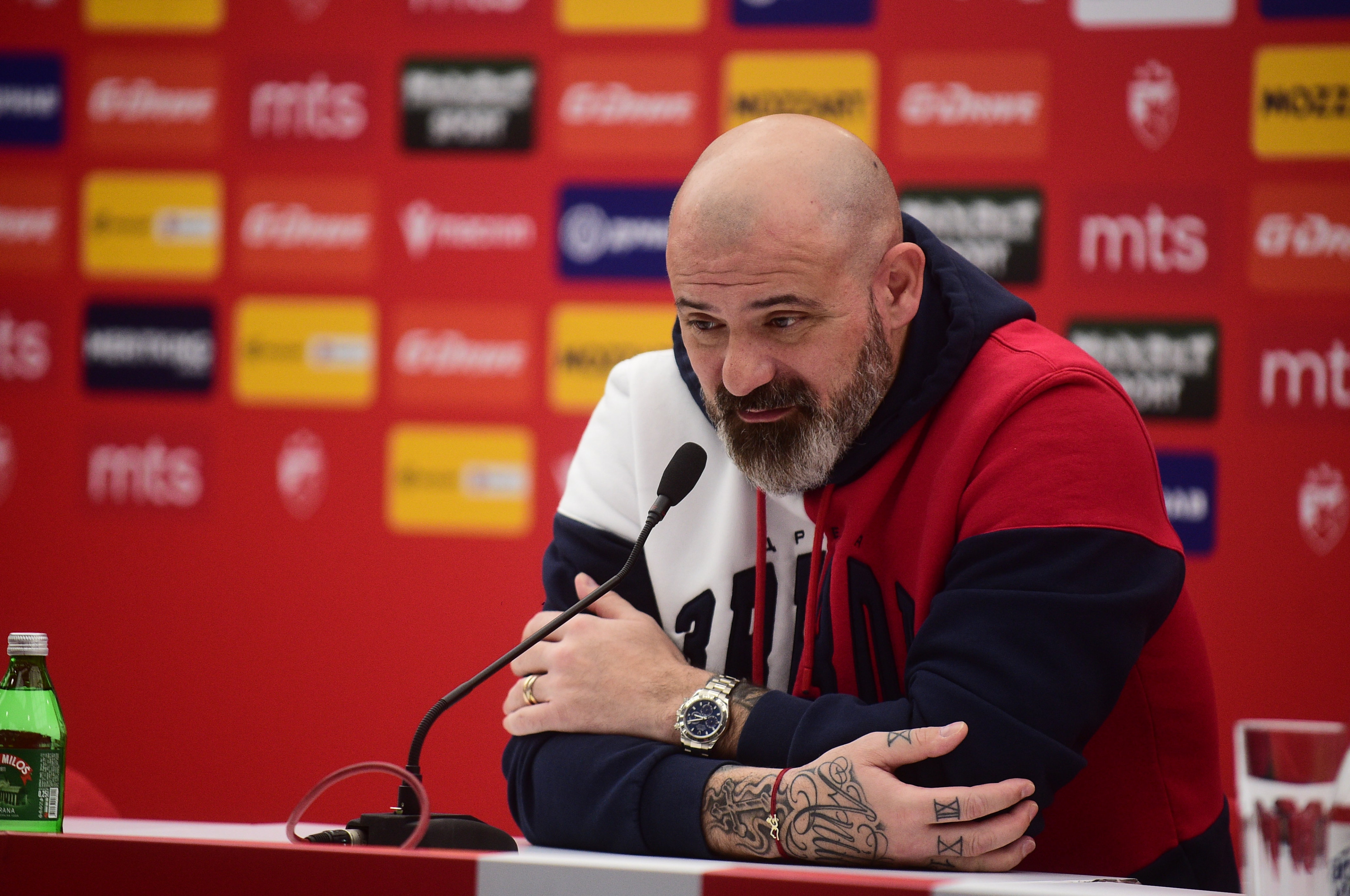 FC Crvena Zvezda press conference about forecoming eternal derby, held at Rajko Mitic stadium, 21.02.2026, Belgrade, Serbia (Photo by Dusan Milenkovic/Starsport.rs ©)