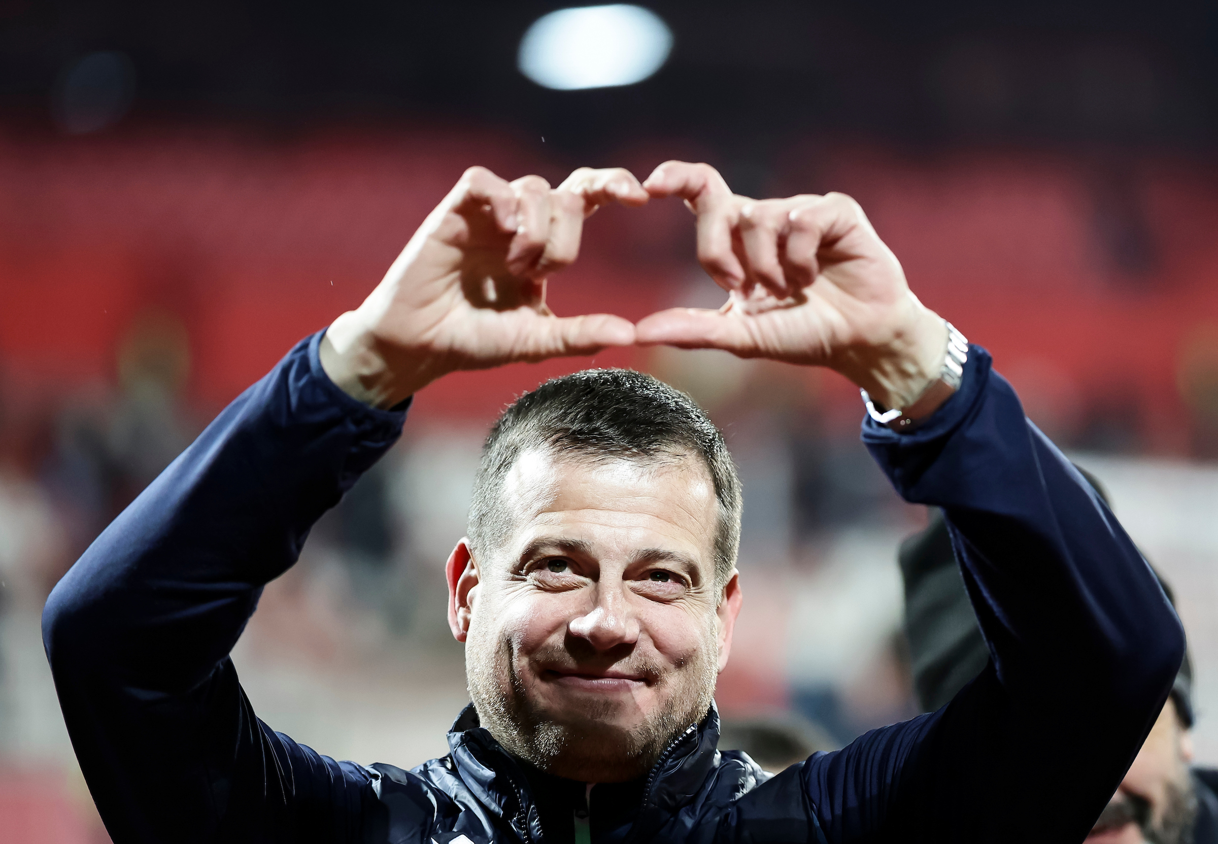 Head coach Nenad Lalatovic of Novi Pazar celebrates after winning the Superliga 2025/2026 match between Vojvodina and Novi Pazar at stadium Karadjordje