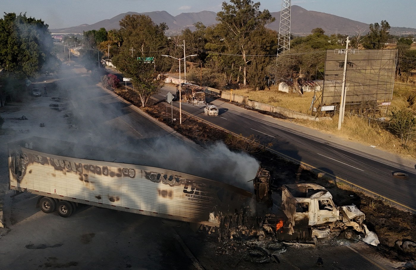This aerial view shows a bur