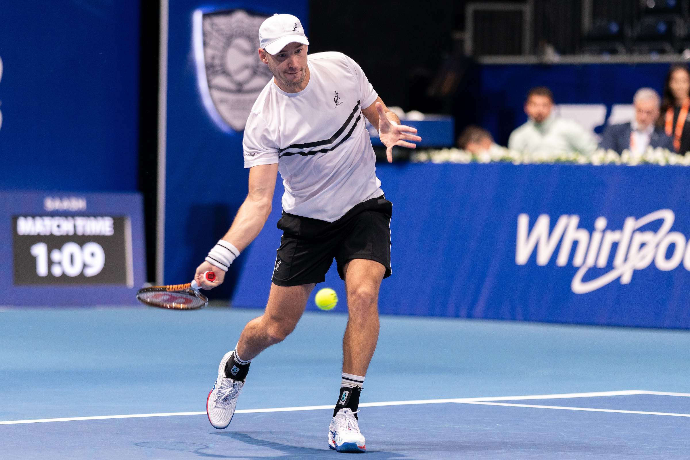 Dusan Lajovic of Serbia plays a forehand shot against Fabian Marozsan of Hungary