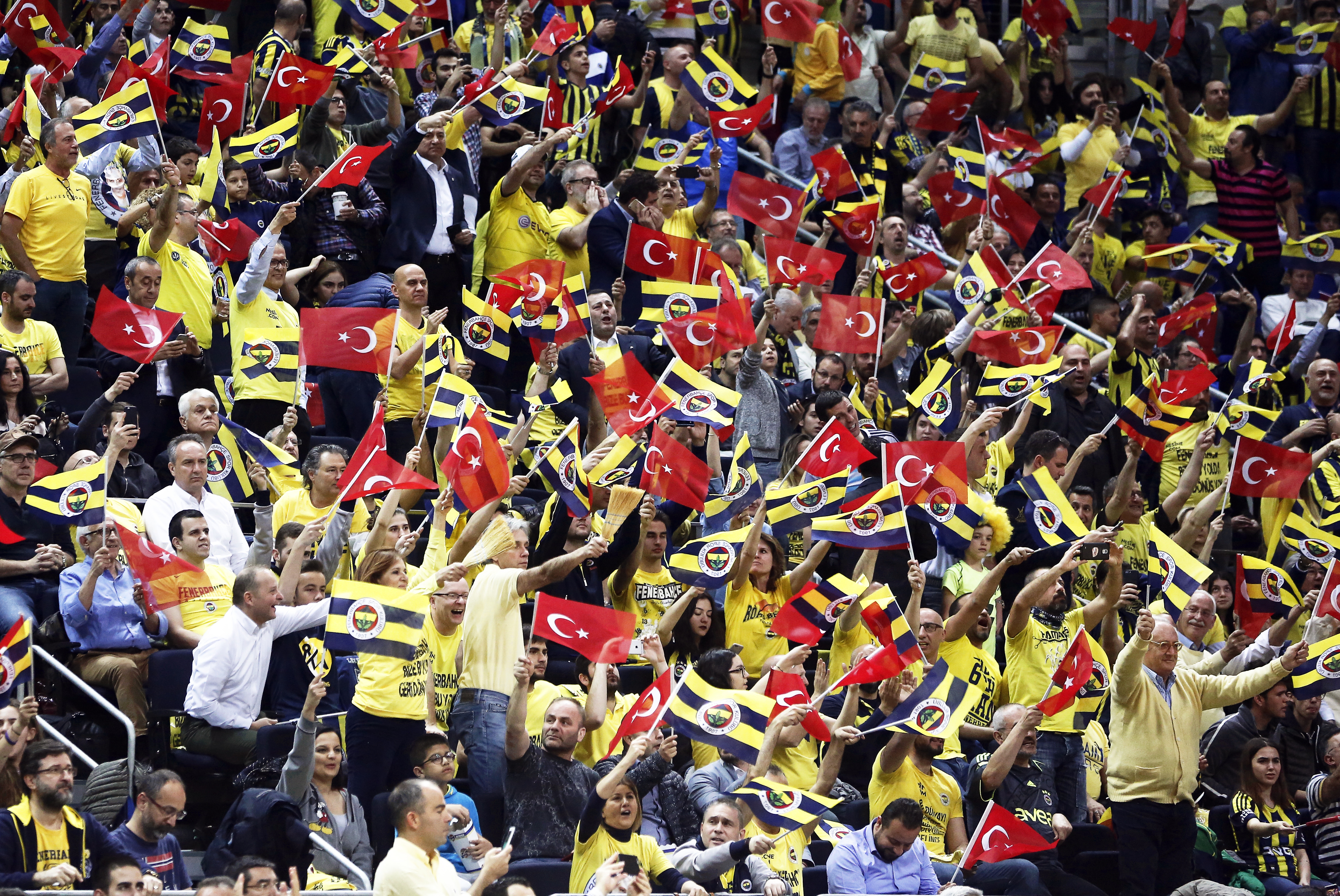 Fenerbahce fans cheer for their team during the Euroleague
