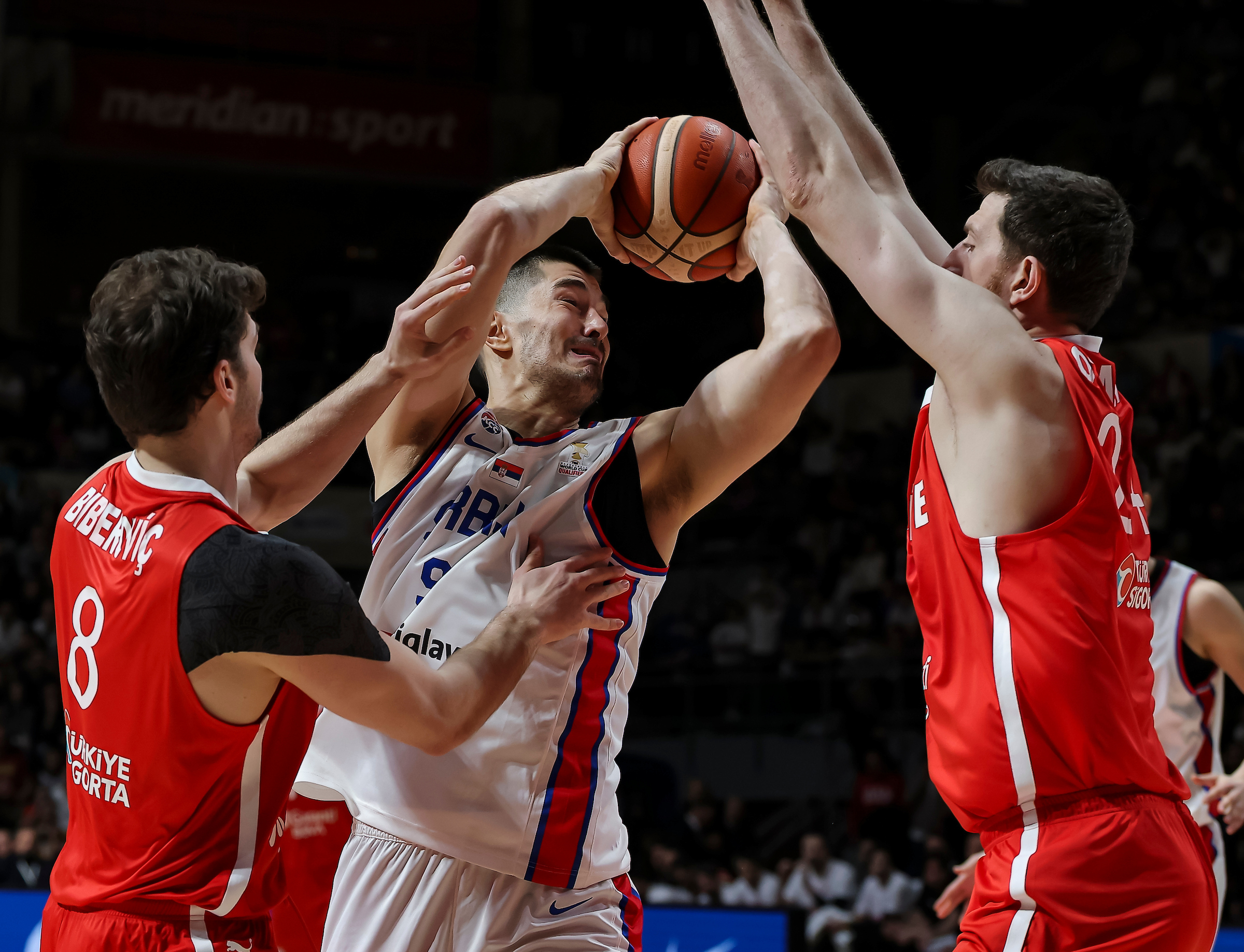 during the FIBA World Cup European qualifiers first round group C basketball match between Serbia and Turkiye on February 27, 2026 in Belgrade, Serbia.  (Photo by Pedja Milosavljevic/Starsport.rs ©)
