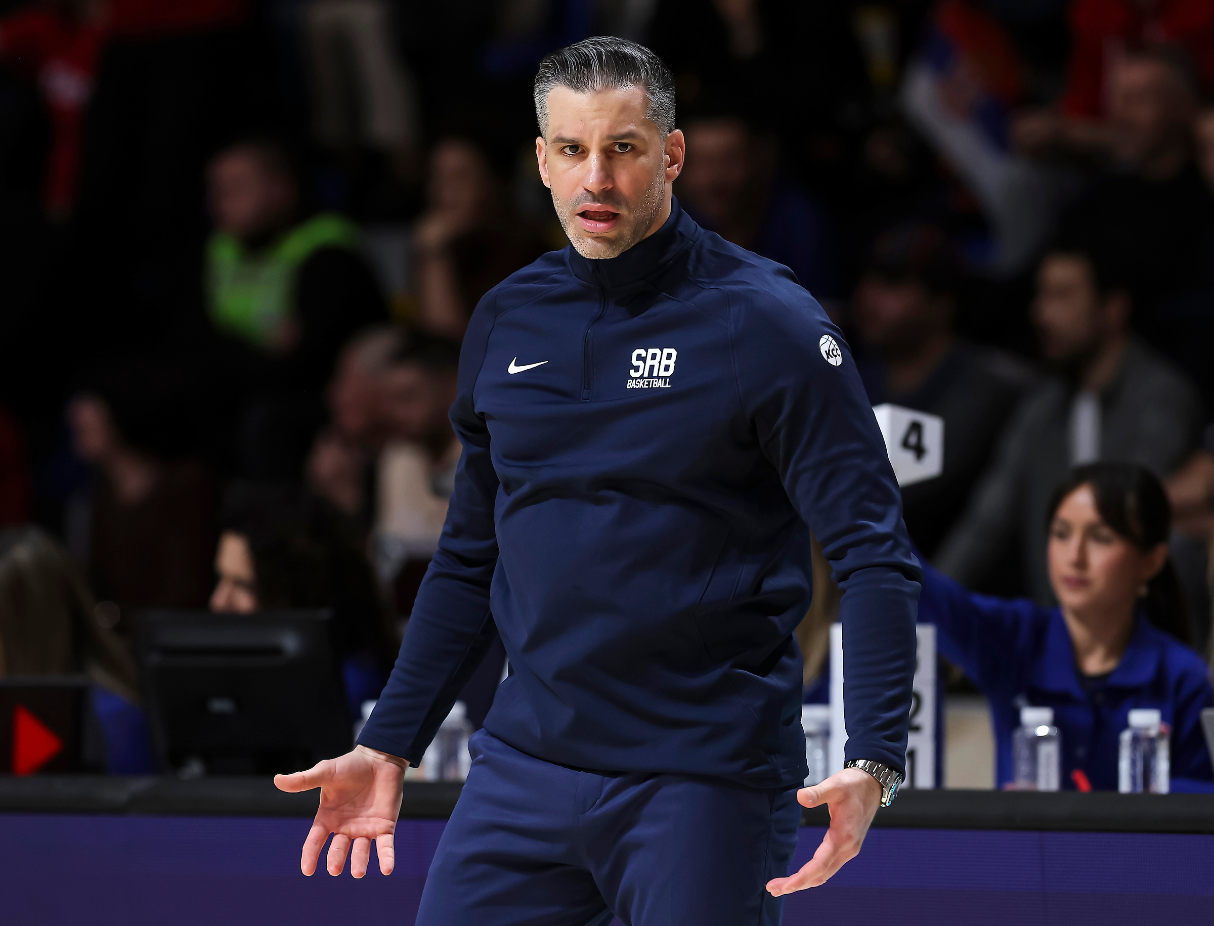 head coach Dusan Alimpijevic of Serbia during the FIBA World Cup European qualifiers first round group C basketball match between Serbia and Turkiye on February 27, 2026 in Belgrade, Serbia.