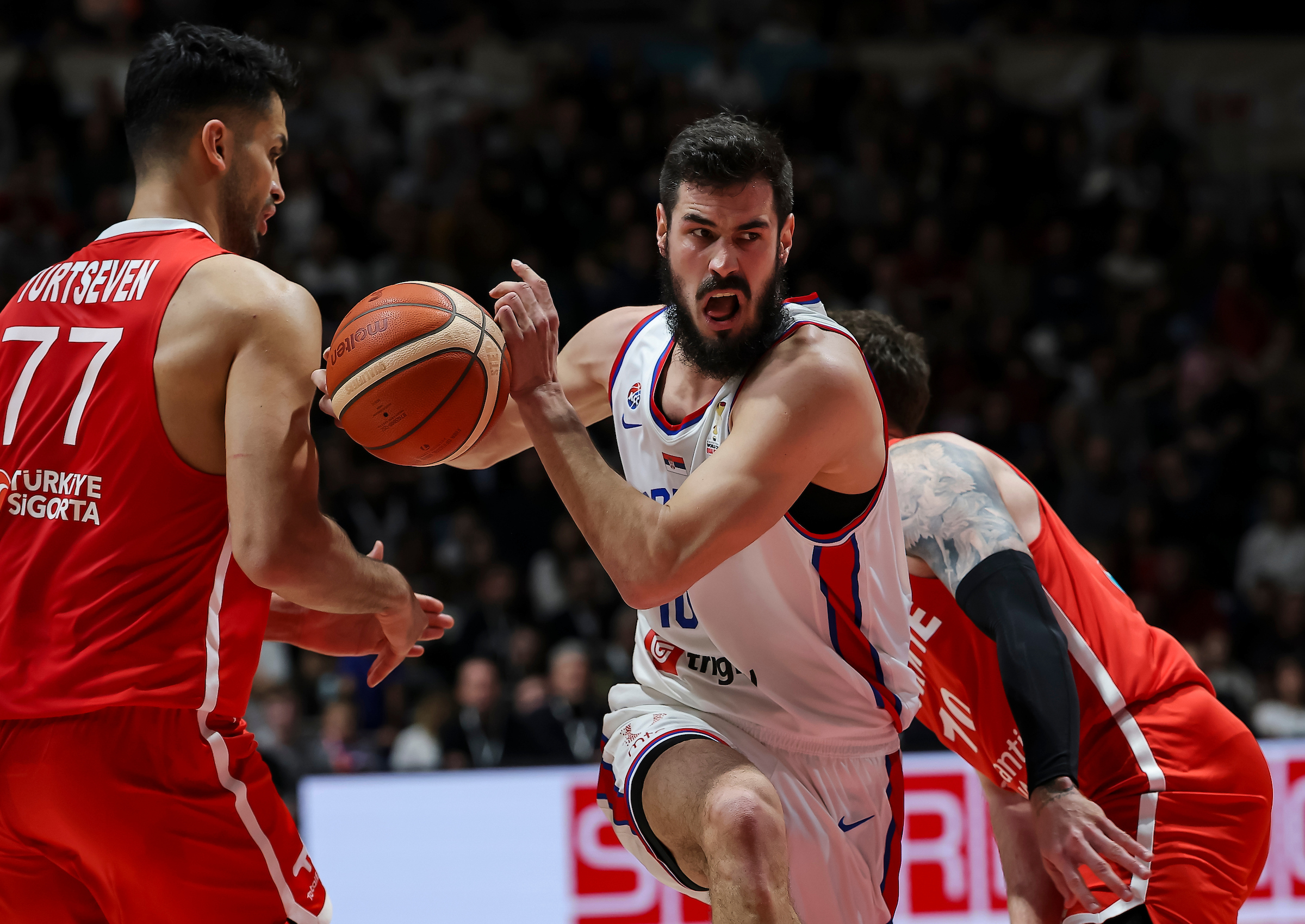 during the FIBA World Cup European qualifiers first round group C basketball match between Serbia and Turkiye on February 27, 2026 in Belgrade, Serbia.