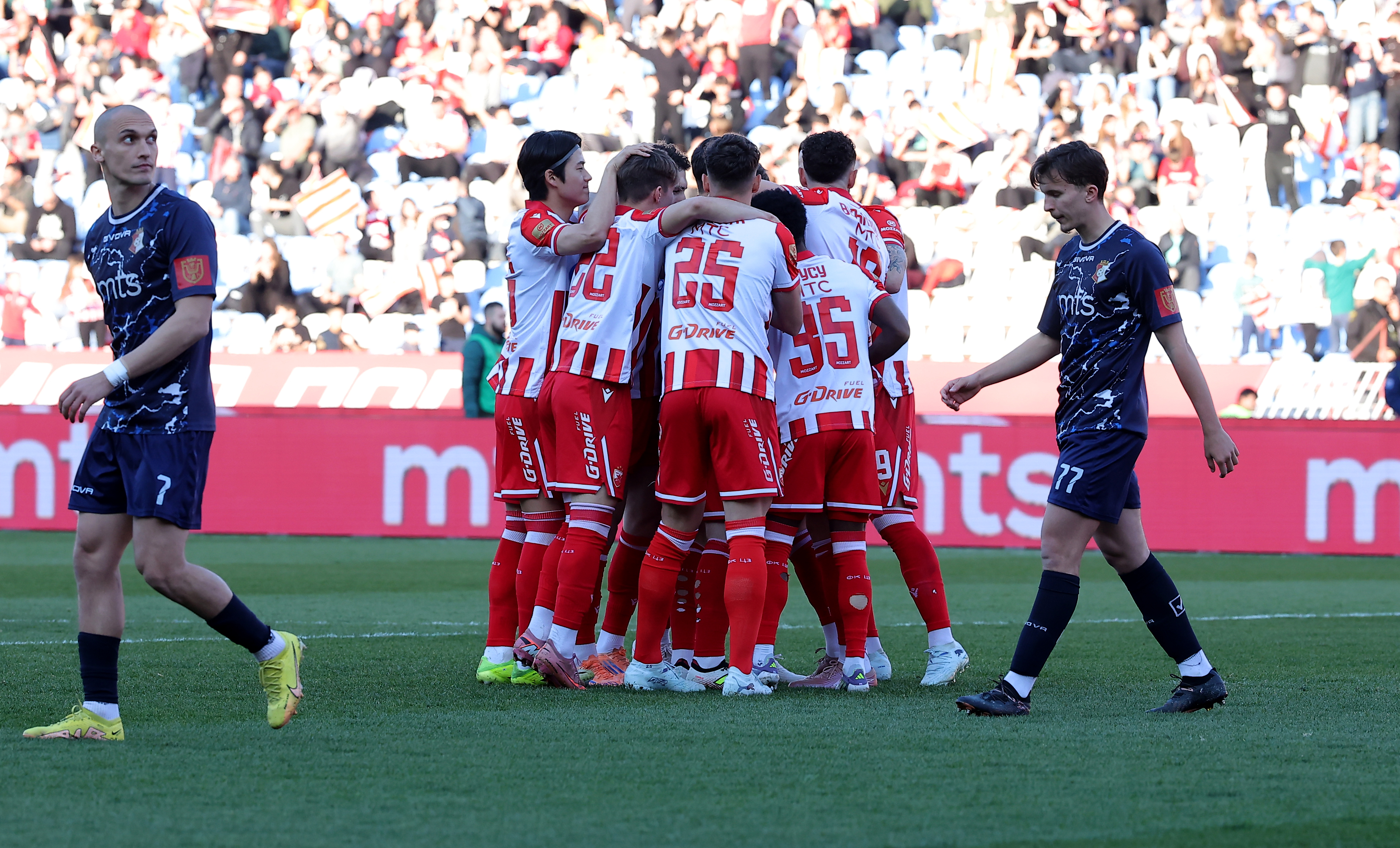 Belgrade, Serbia. March 8th 2026. Crvena Zvezda's during Serbian Superleague football match between Crvena Zvezda (Red Star) and Napredak on March 8. 2026. in Belgrade, Serbia.(photo by Pedja Milosavljevic/STARSPORT ©)