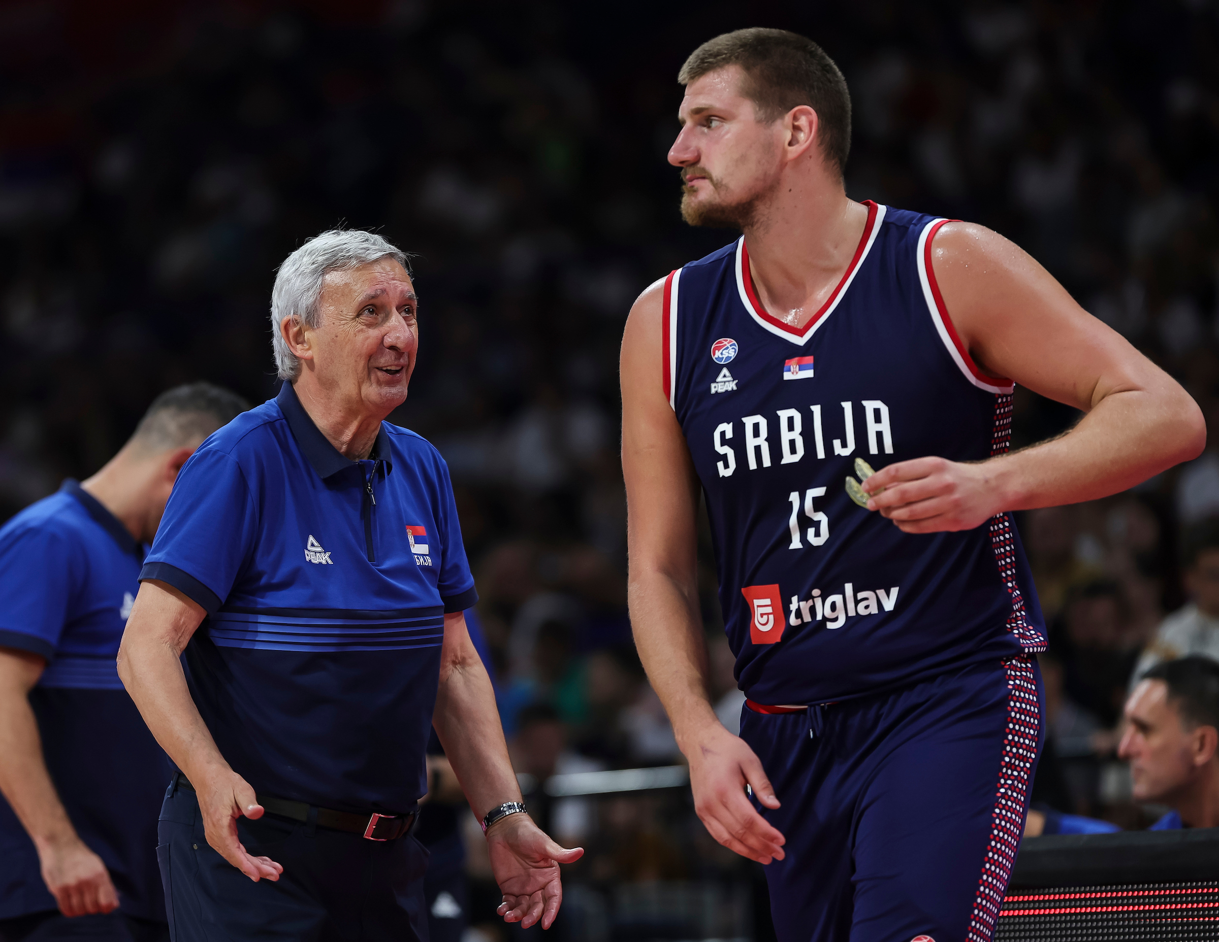 head coach Svetislav Pesic (L) and Nikola Jokic