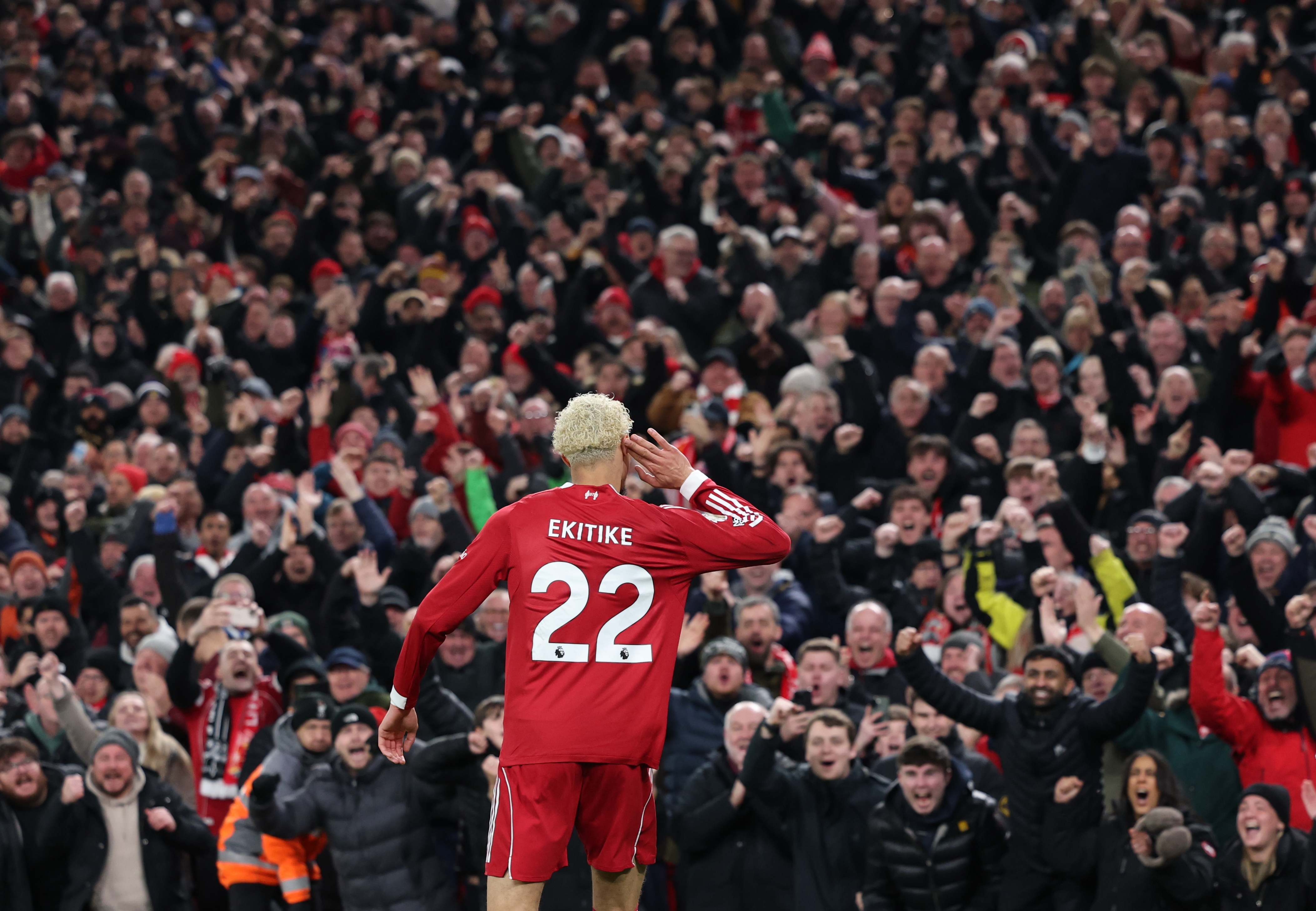 Hugo Ekitike of Liverpool celebrates