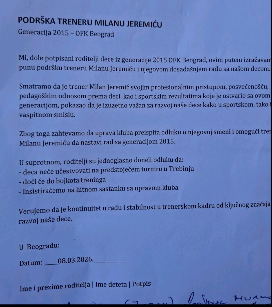 Roditelji generacije 2015. OFK Beograda