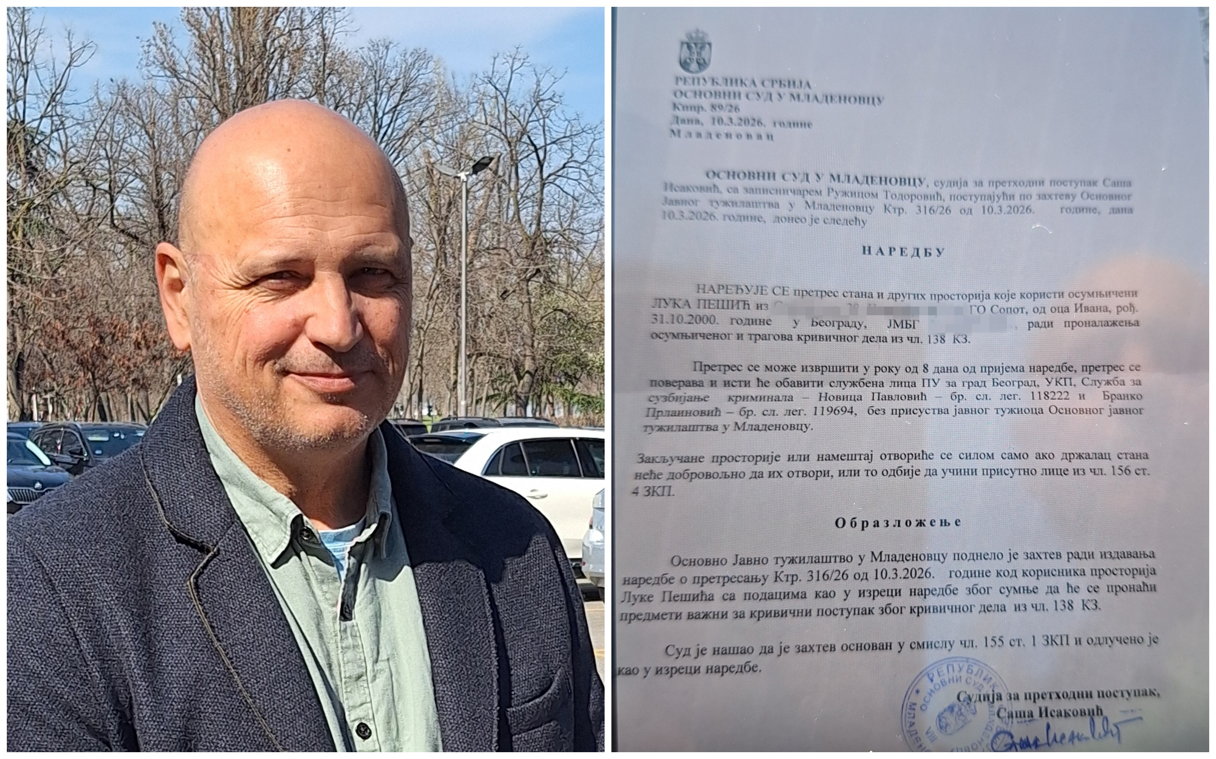 Otac Luke Pešića, Ivan Pešić fotka naloga policije